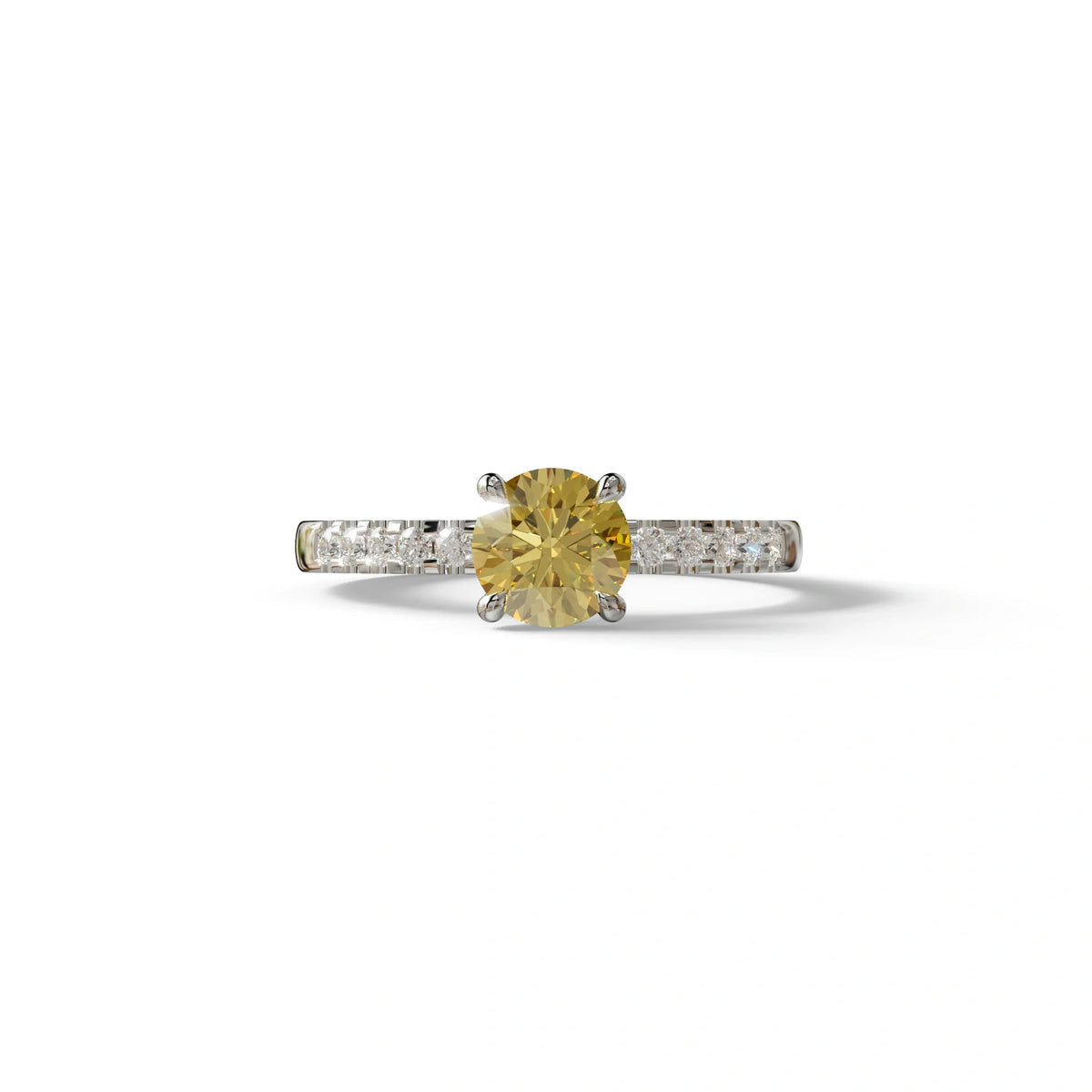 Yellow Round Pave Set Minimalist Engagement Ring - Nova Signature - 1.5 Carat / 10K Solid Gold / White Gold