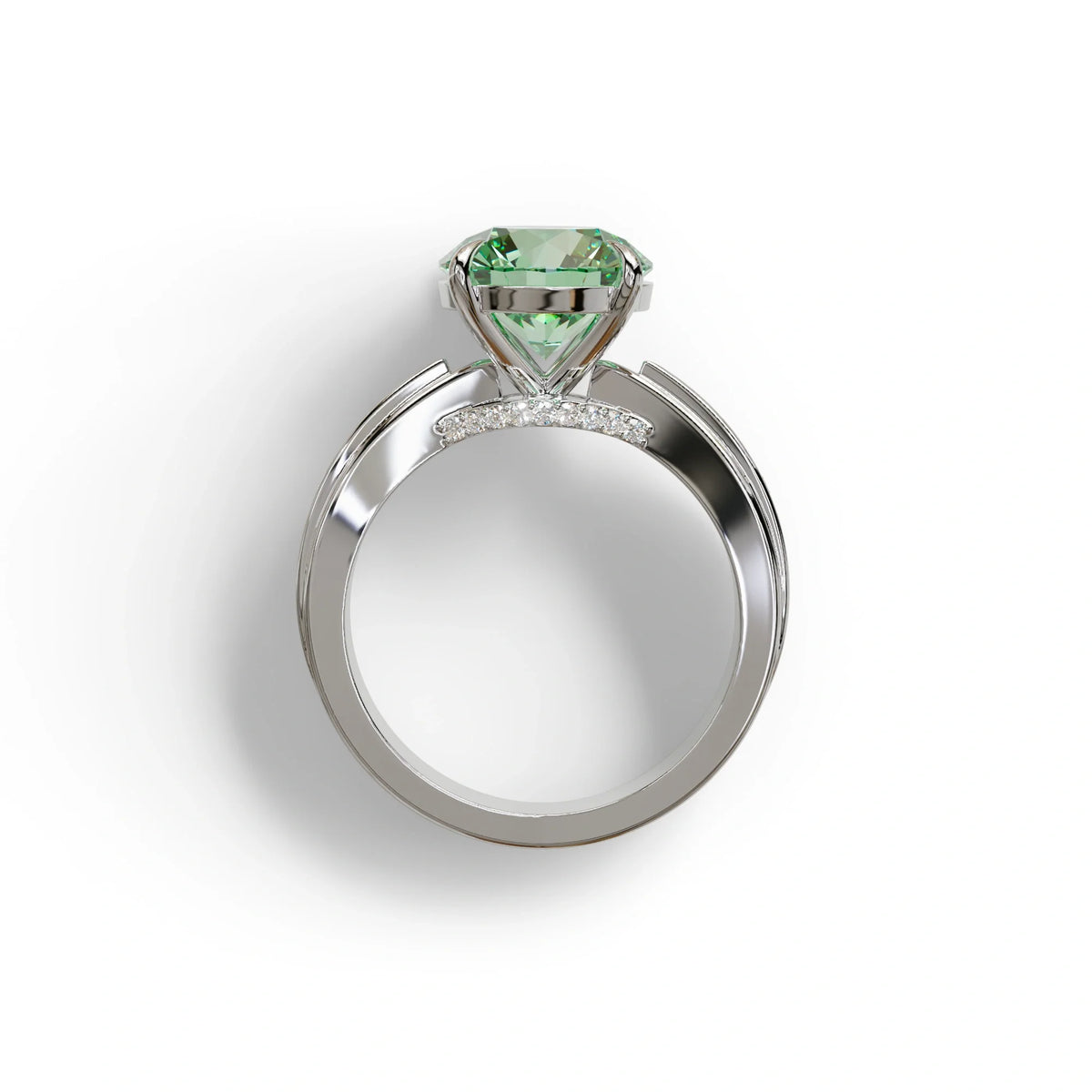 2.5 Carat Green Round Shaped Lab Diamond Ring V-Shank Pave Setting -Je t’adore