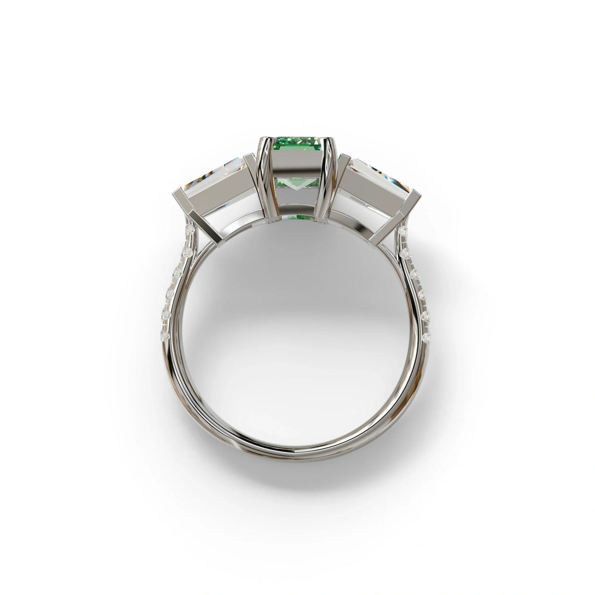 1.50 Carat Green Emerald with Tapered Cut Lab Grown Diamond Ring - Libra