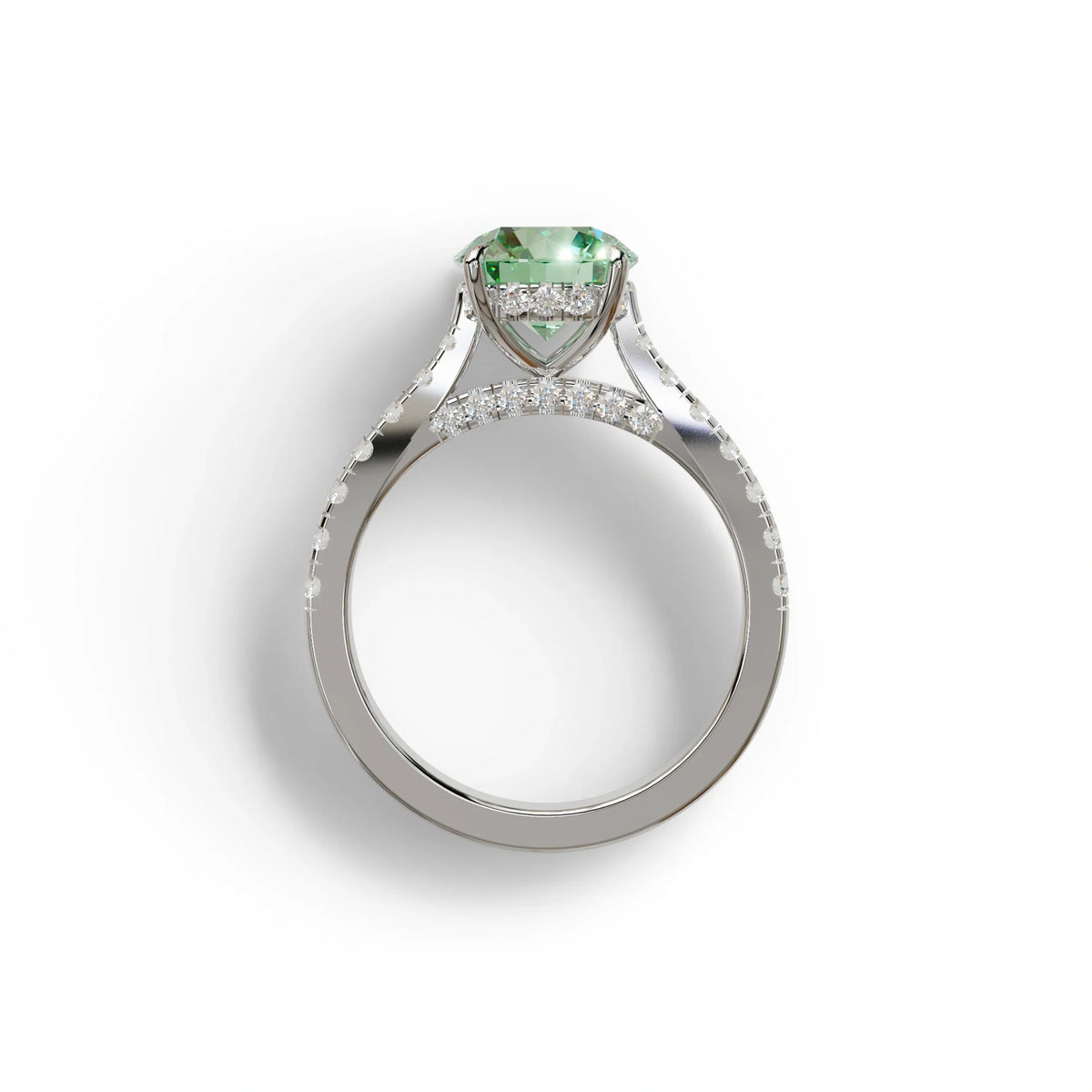 2 Carat Round Cut Green Lab Grown Diamond Engagement Ring | Hidden Halo & Pave - Brilliant