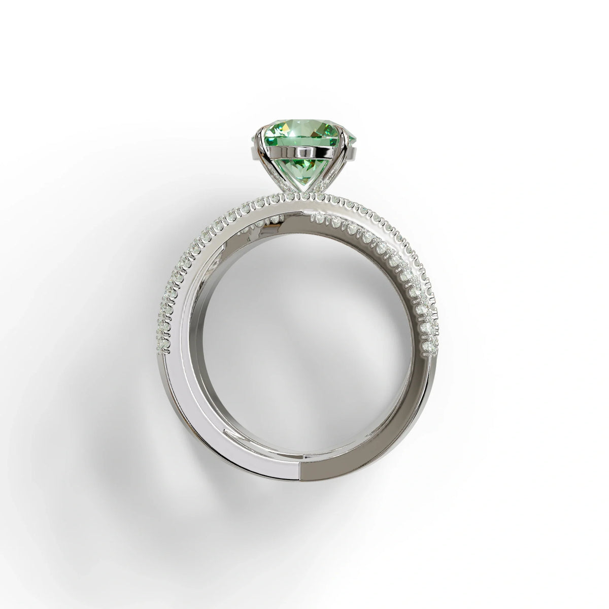 1.5 Carat Green Round Cut Criss Cross Lab Diamond Ring - Elegant