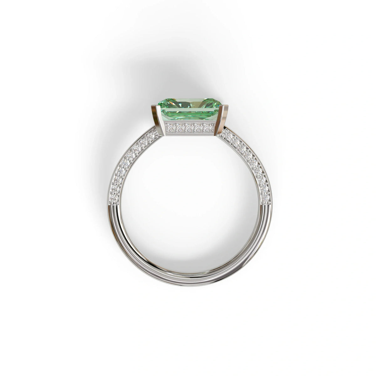 2.5 Ct Green Radiant Cut Lab Grown Diamond In Pave-Chanel Setting Ring - Maxine