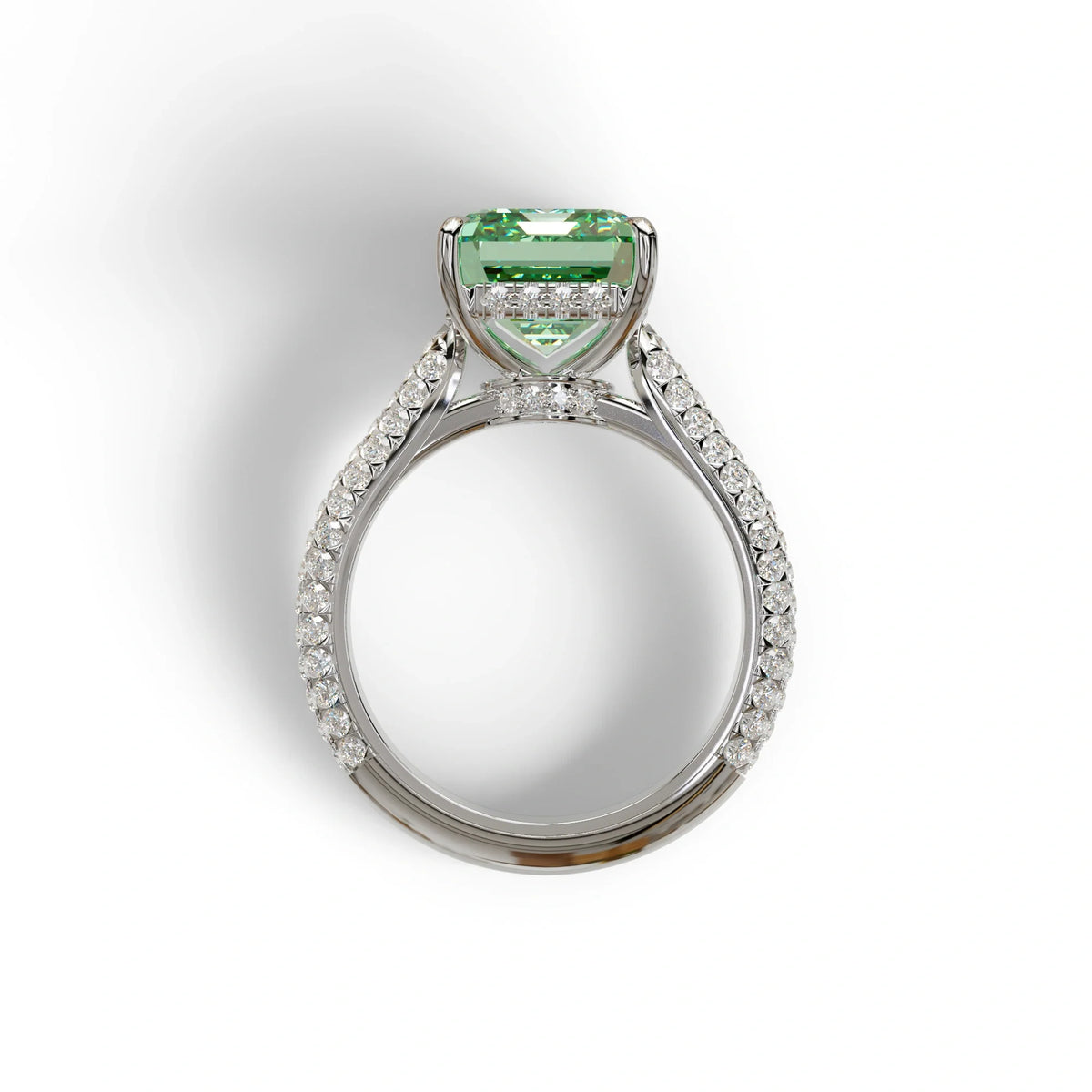 3 Carat Green Emerald Cut Hidden Halo & Pave Set Lab Diamond Ring - Emme