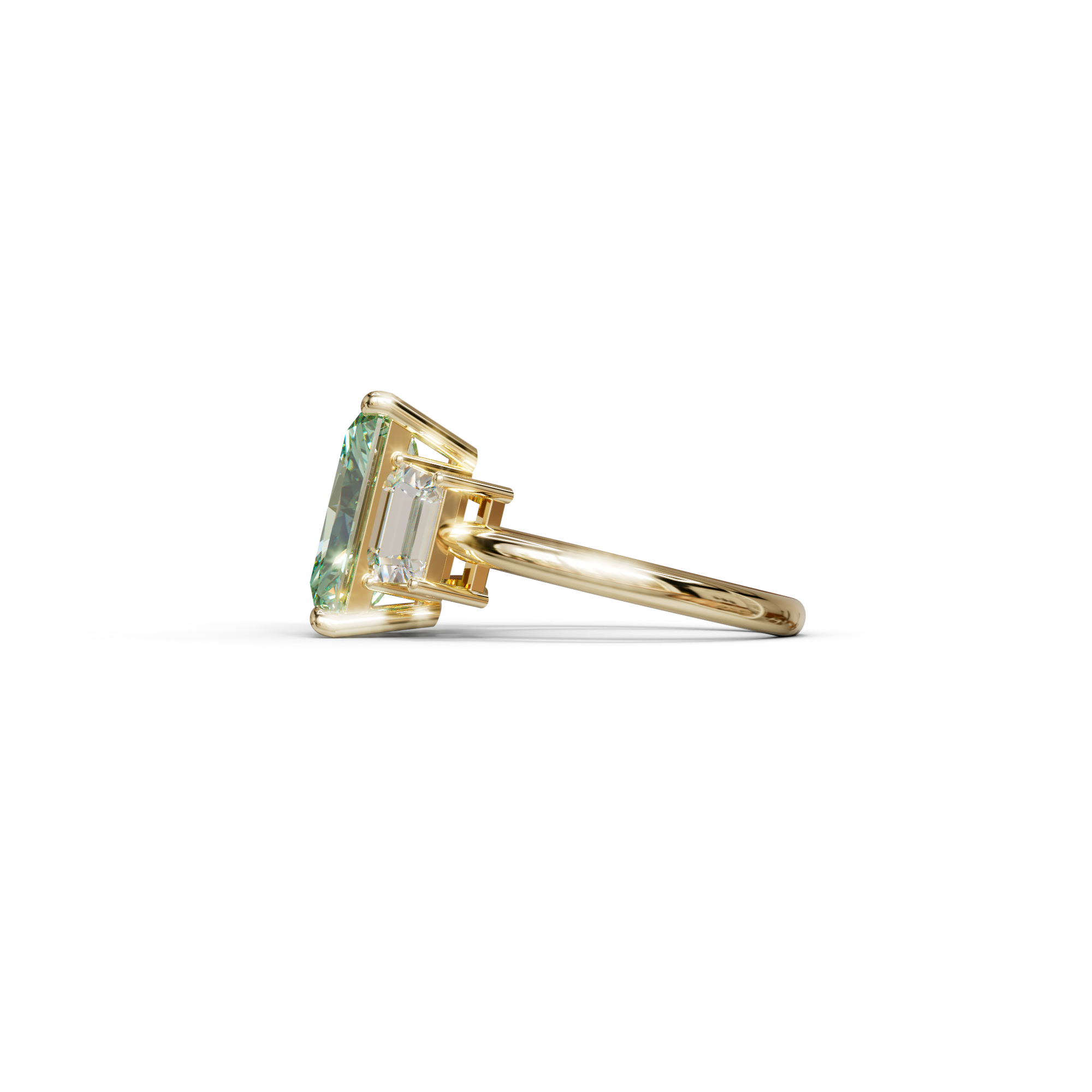 4 Carat Green Radiant & Trapezoid Three Stone Engagement Ring - Embrace