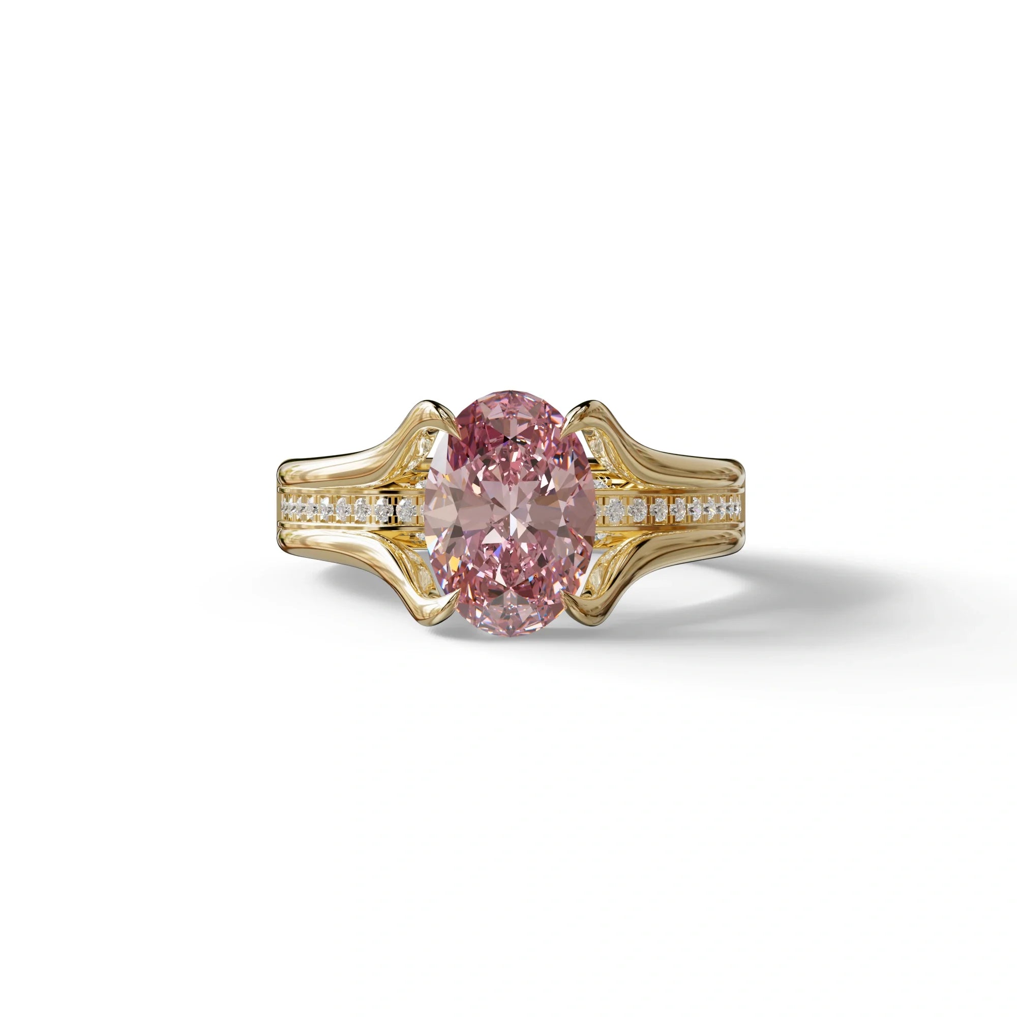 3 Carat Fancy Vivid Pink Oval Lab Grown Diamond Engagement Ring – Beverly - 10K Solid Gold / Yellow Gold