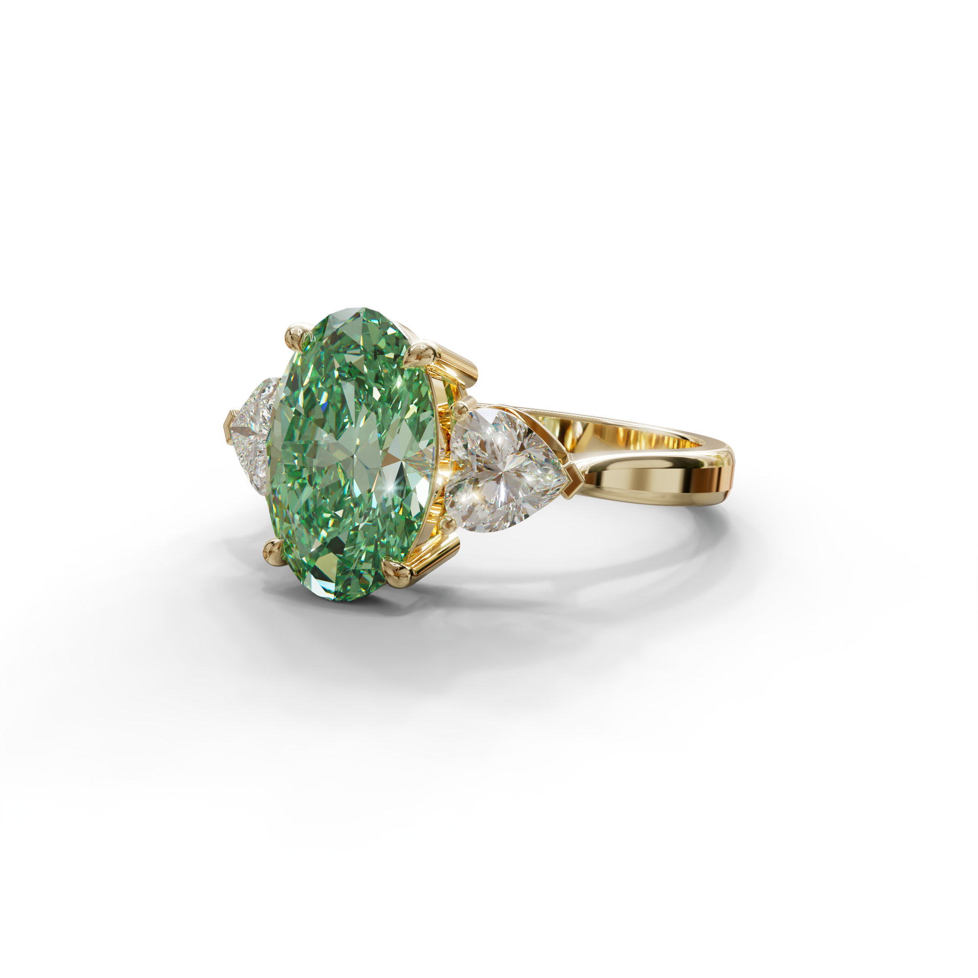 4 Ct Green Oval & Heart Shape 3 Stone Engagement Diamond Ring - Lucid