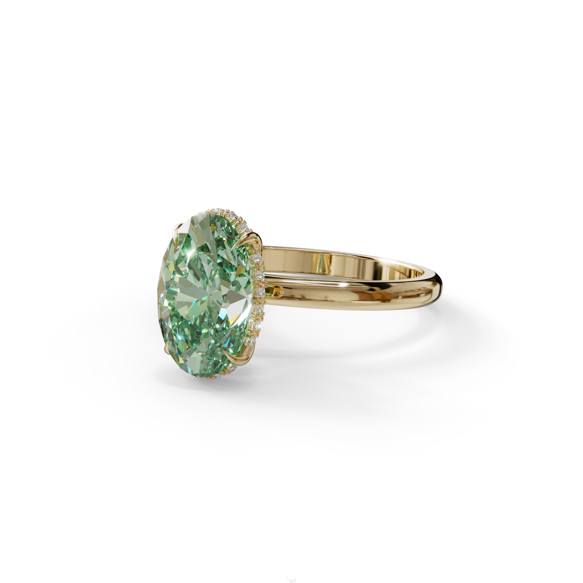 2.5 Carat Green Oval Cut Hidden Halo Lab Diamond Ring - Mi Amor