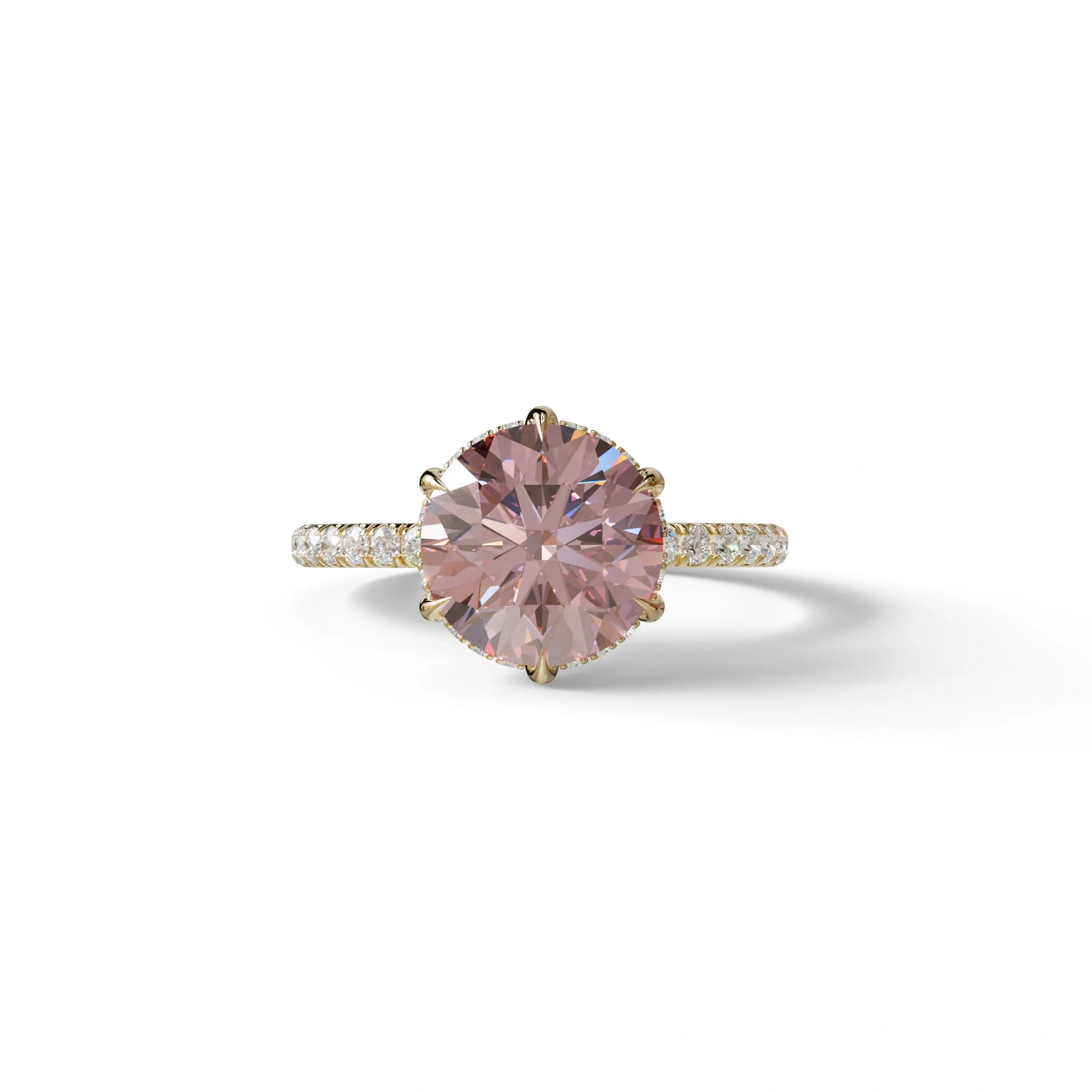 2.5 Carat Green Round Cut Hidden Halo & Pave Lab Diamond Ring - Hyper Saga - 10K Solid Gold / Yellow Gold