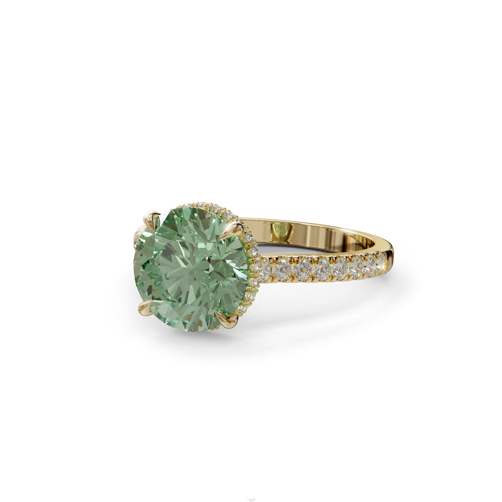 3 Carat Green Round Cut Hidden Halo & Pave Setting Lab Diamond Ring - Eblouissant