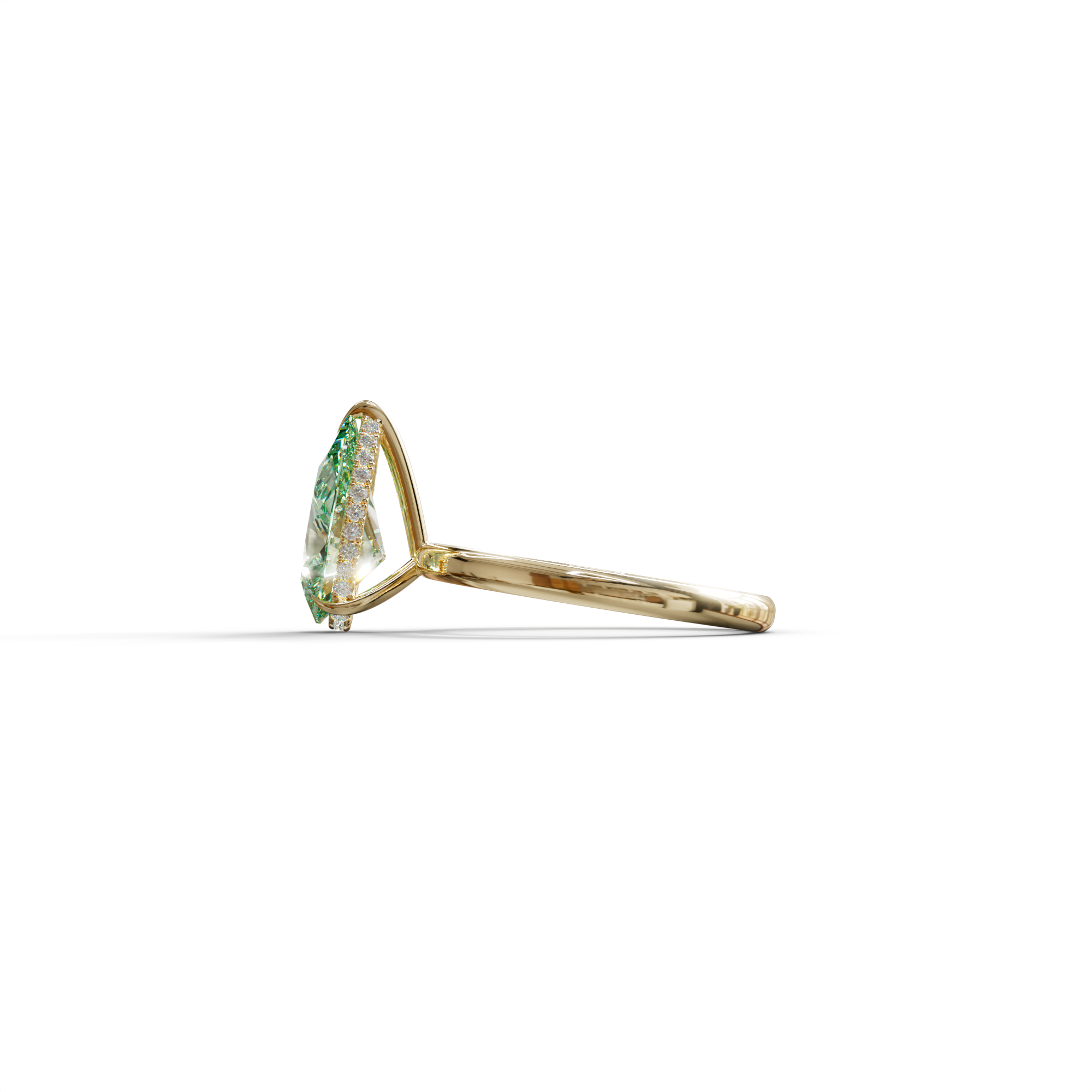 3.5 Carat Green Pear Cut Hidden Halo Lab Diamond Ring