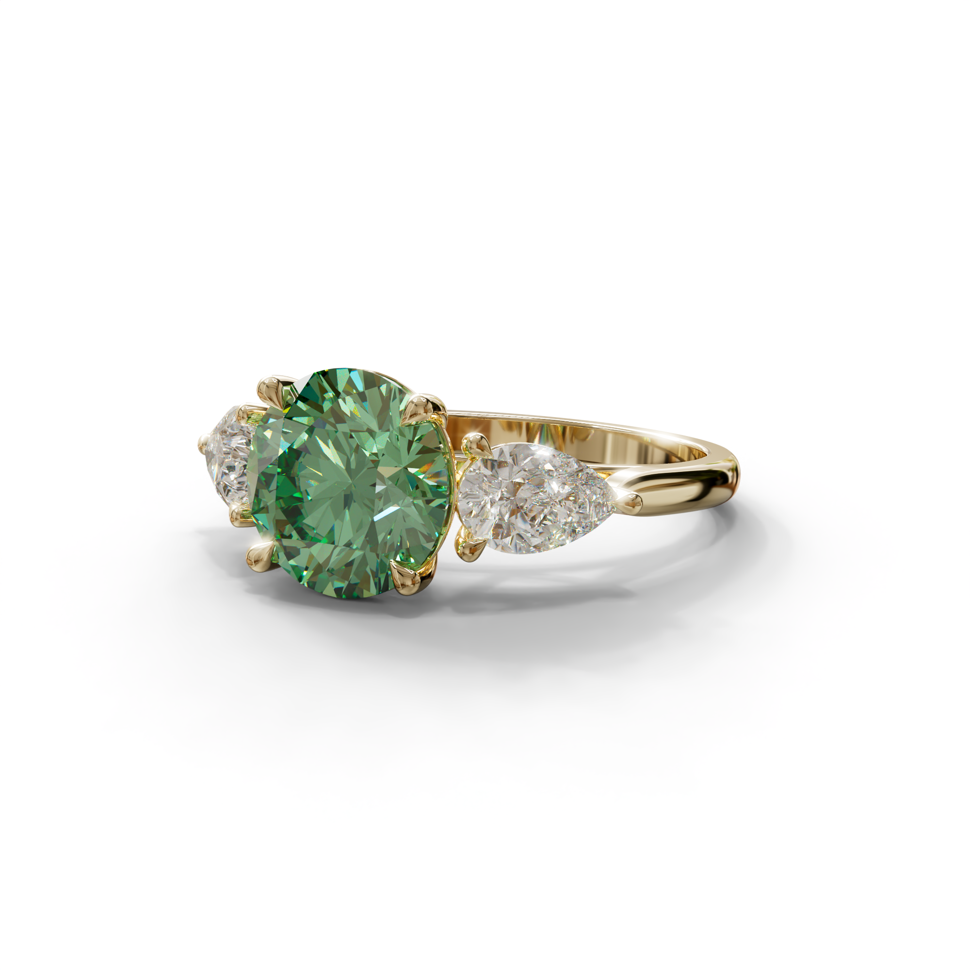 5 Carat Green Round & Pear Cut Three Stone Lab Diamond Ring - Luminous