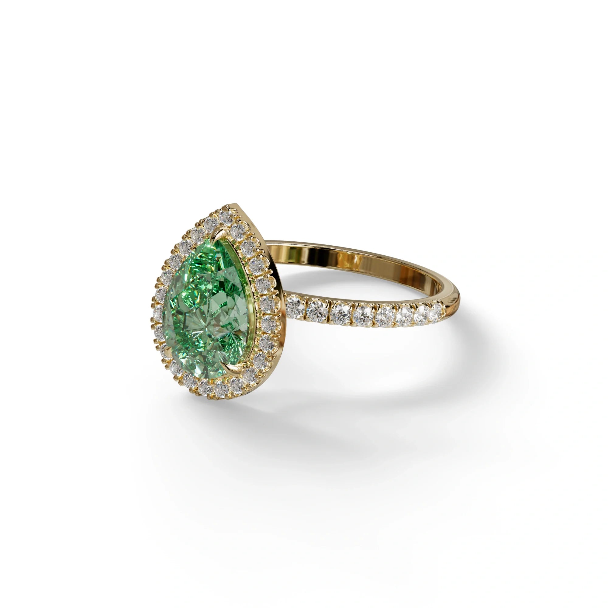 2 Carat Green Pear Cut Halo & Pave Lab Diamond Ring - Glam Deck
