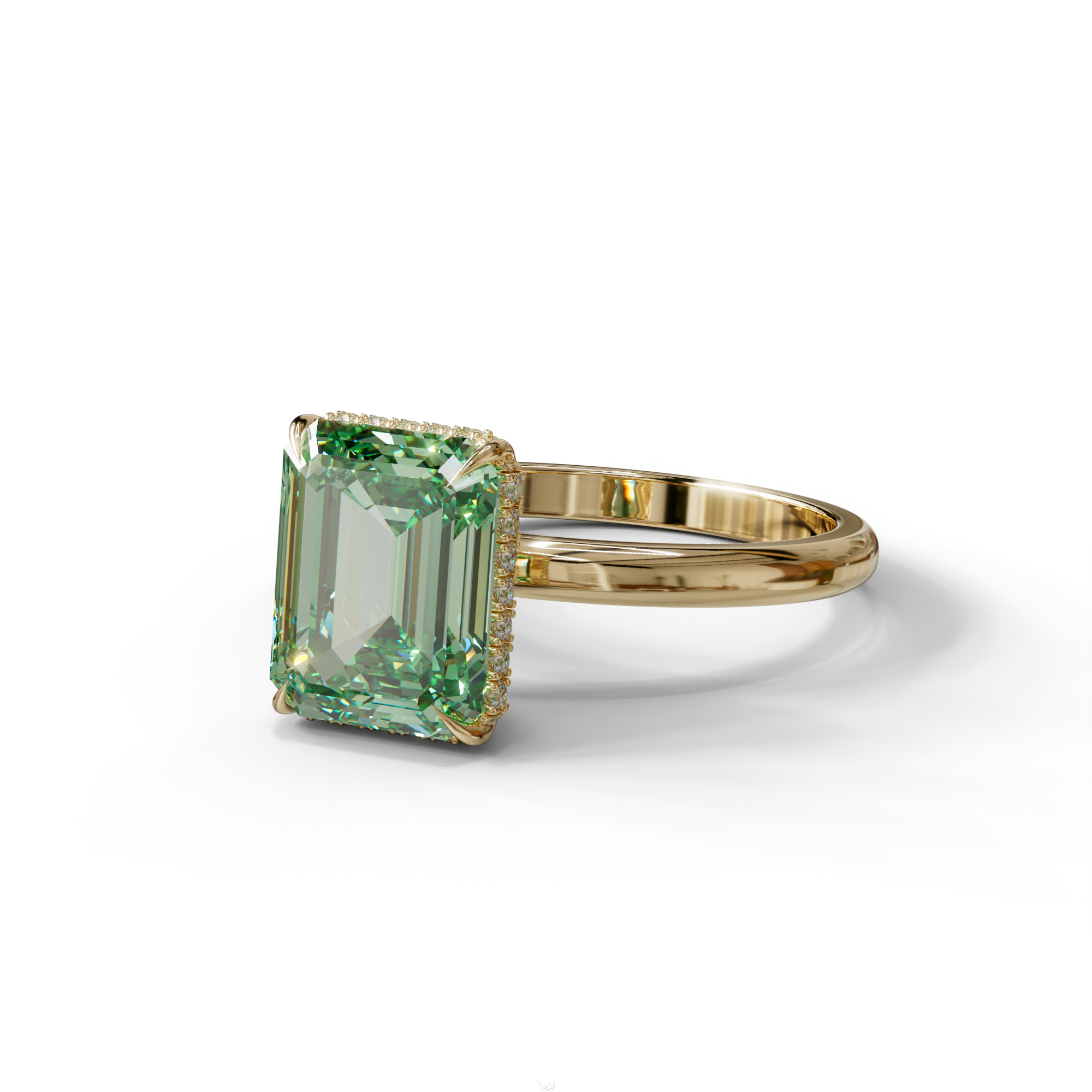 3 Carat Green Emerald Cut Hidden Halo & Claw Setting Lab Grown Diamond Ring