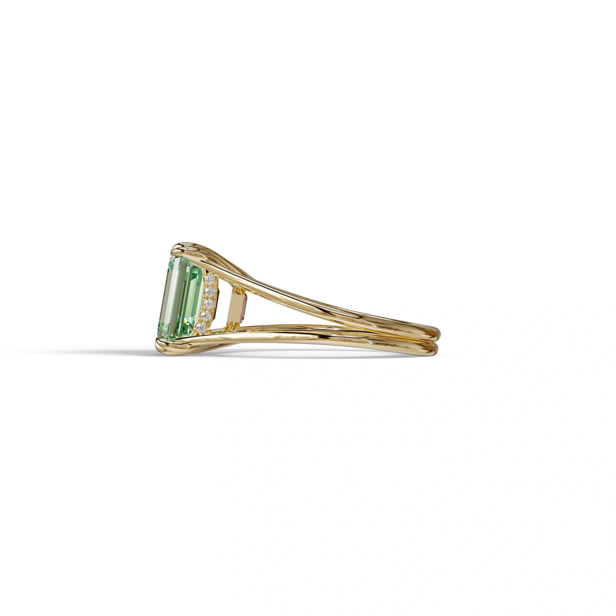 4 Carat Fancy Green Emerald Cut Lab Grown Diamond Engagement Ring - Tesira