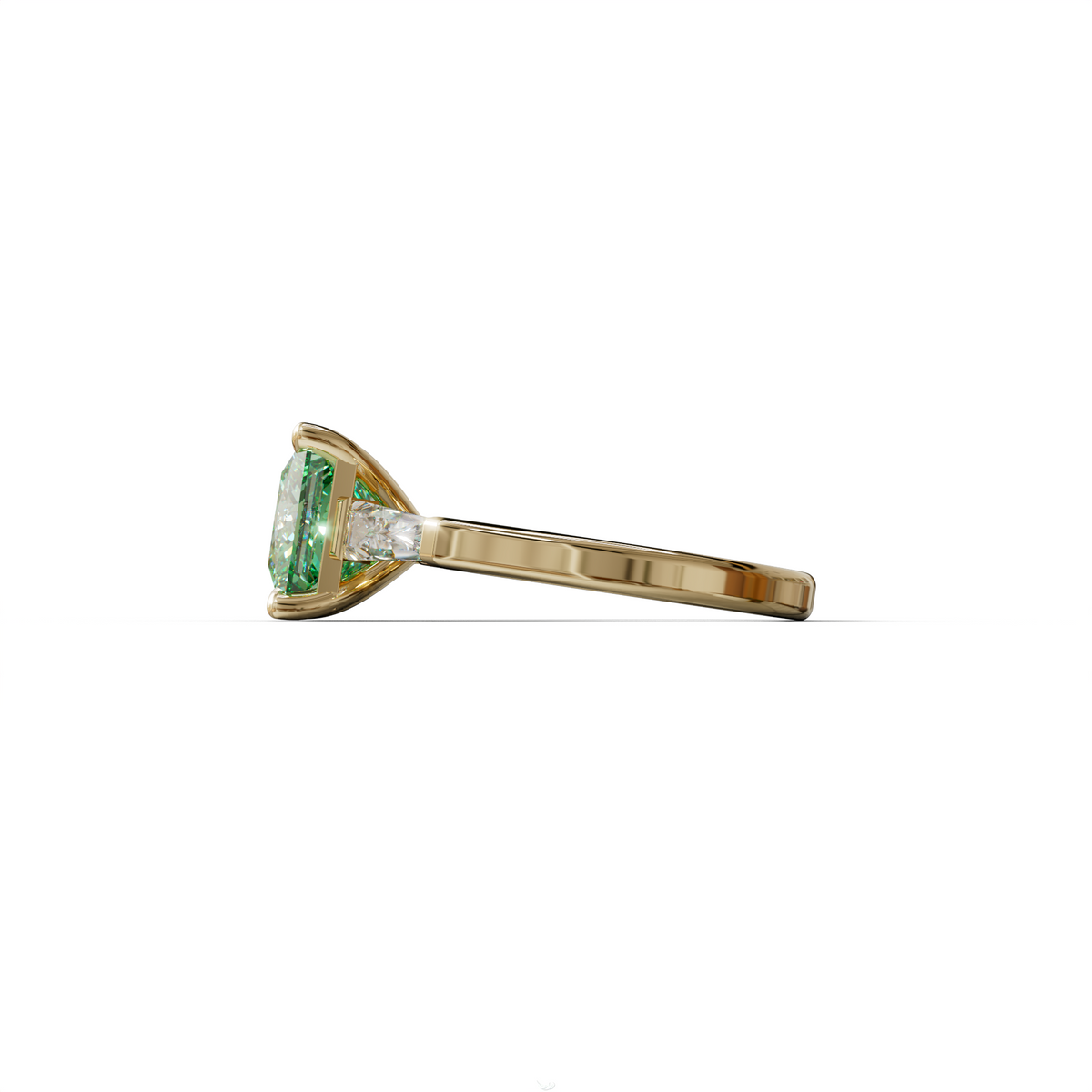 3 Carat Green Princess & Baguette Cut Lab Grown Diamond Ring - Alluring