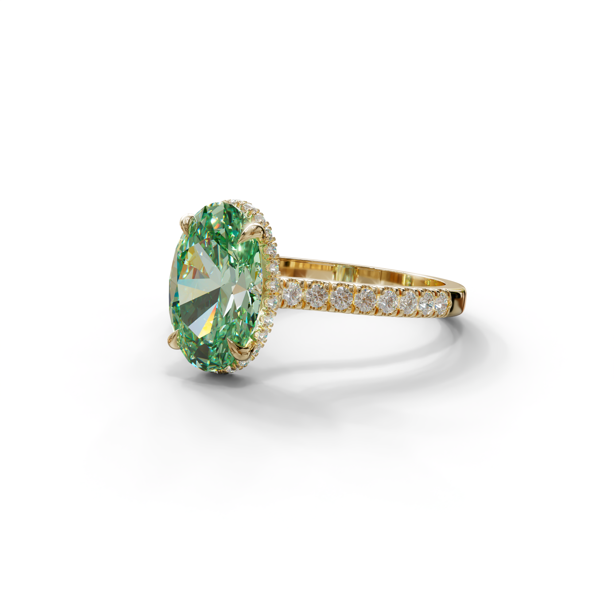 2.5 Carat Green Oval Hidden Halo & Pave Setting Lab Diamond Ring - Eblouissant