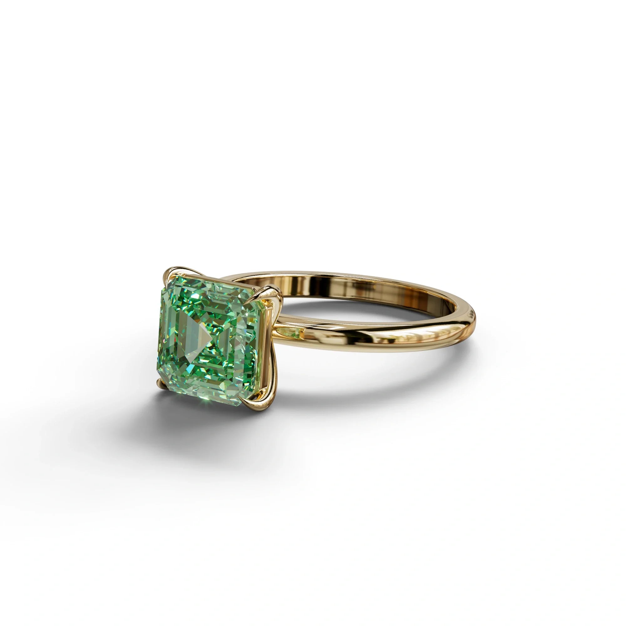 Green Asscher Cut Solitaire Lab Grown Diamond Engagement Ring - Fabriciana