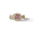 3 Carat Pink Cushion Cut Lab Grown Halo Diamond Engagement Ring - Odessa - 10K Solid Gold / Yellow Gold