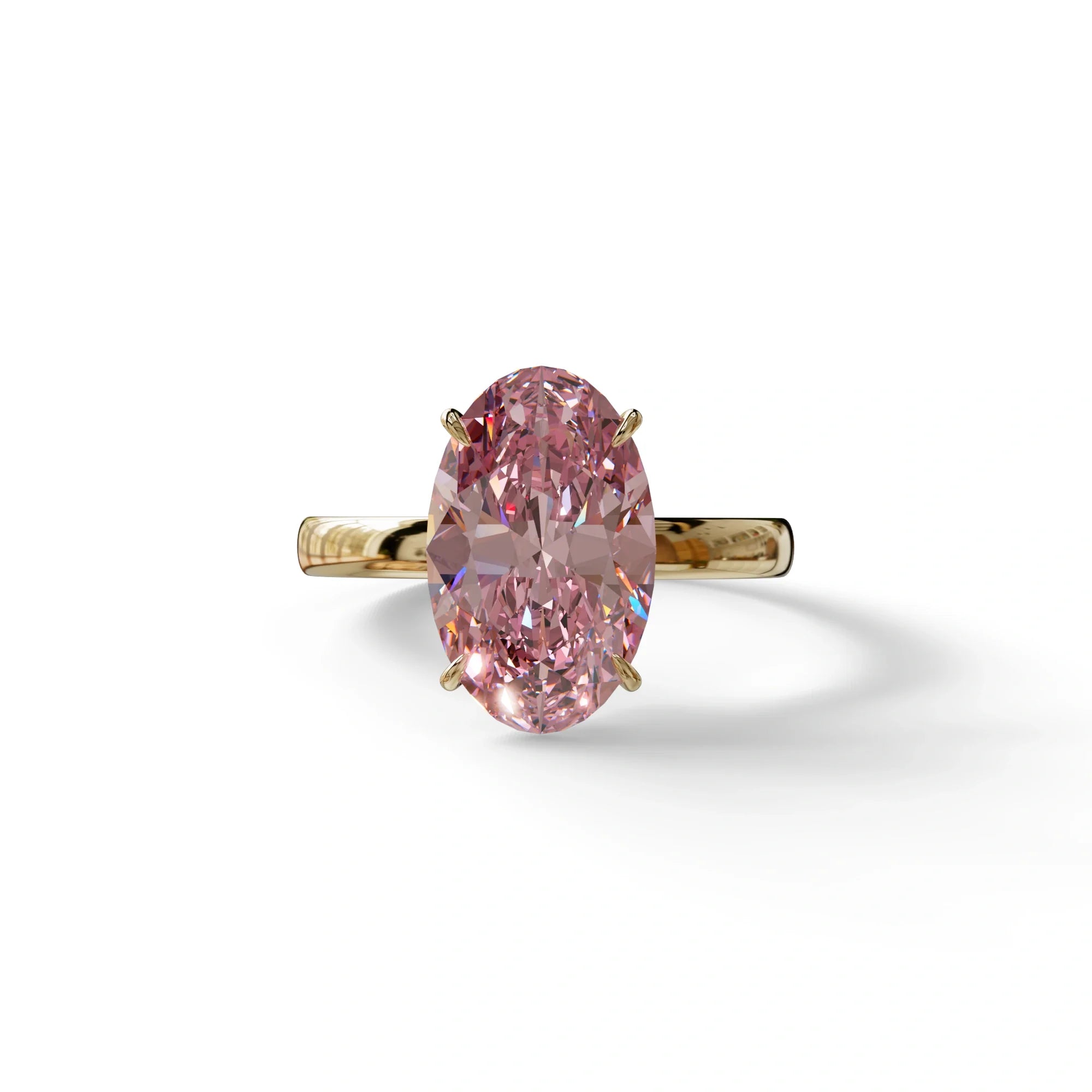 4 Ct Fancy Intense Pink Oval cut Lab Grown Diamond Solitaire Engagement Ring - Cadris - 10K Solid Gold / Yellow Gold