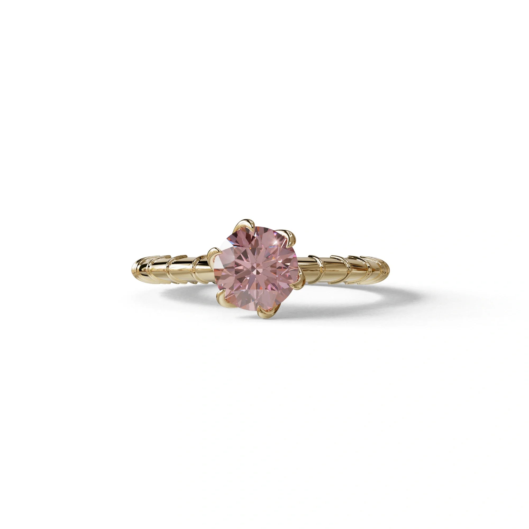 1 Carat Pink Round Cut Lab Diamond Ring - Hyper Glam - 10K Solid Gold / Yellow Gold