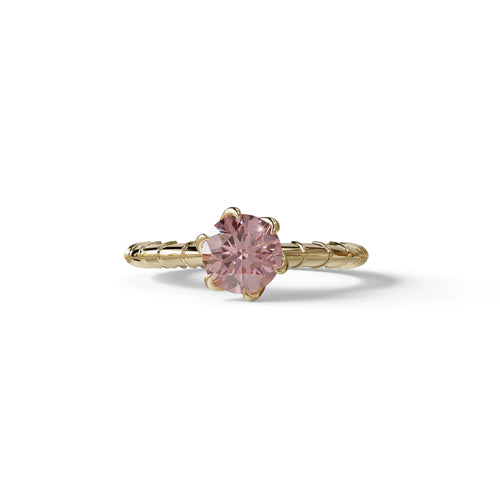 1 Carat Pink Round Cut Lab Diamond Ring - Hyper Glam - 10K Solid Gold / Yellow Gold