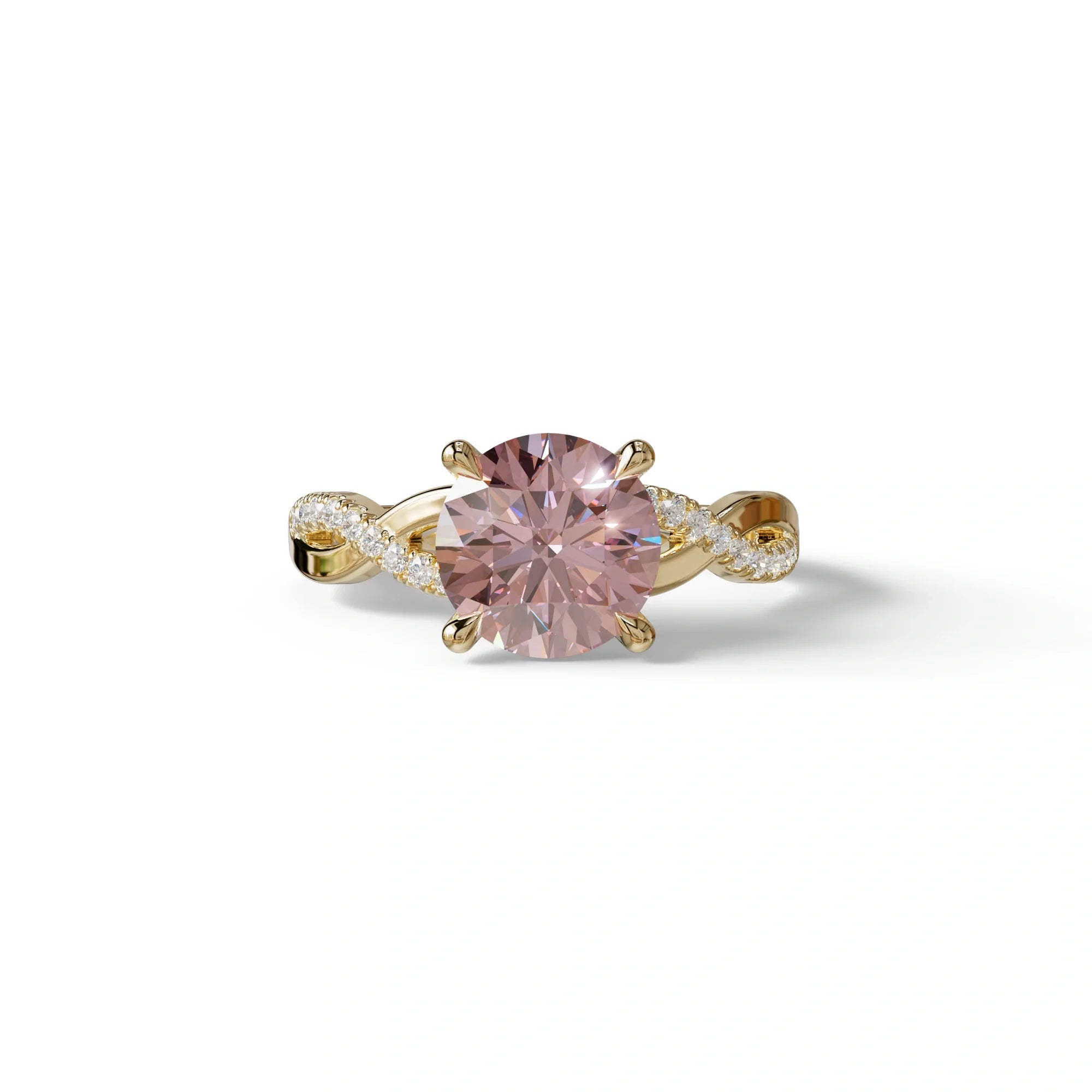 3 Carat Pink Round Cut Lab Diamond Ring - Infinity Cross - 10K Solid Gold / Yellow Gold