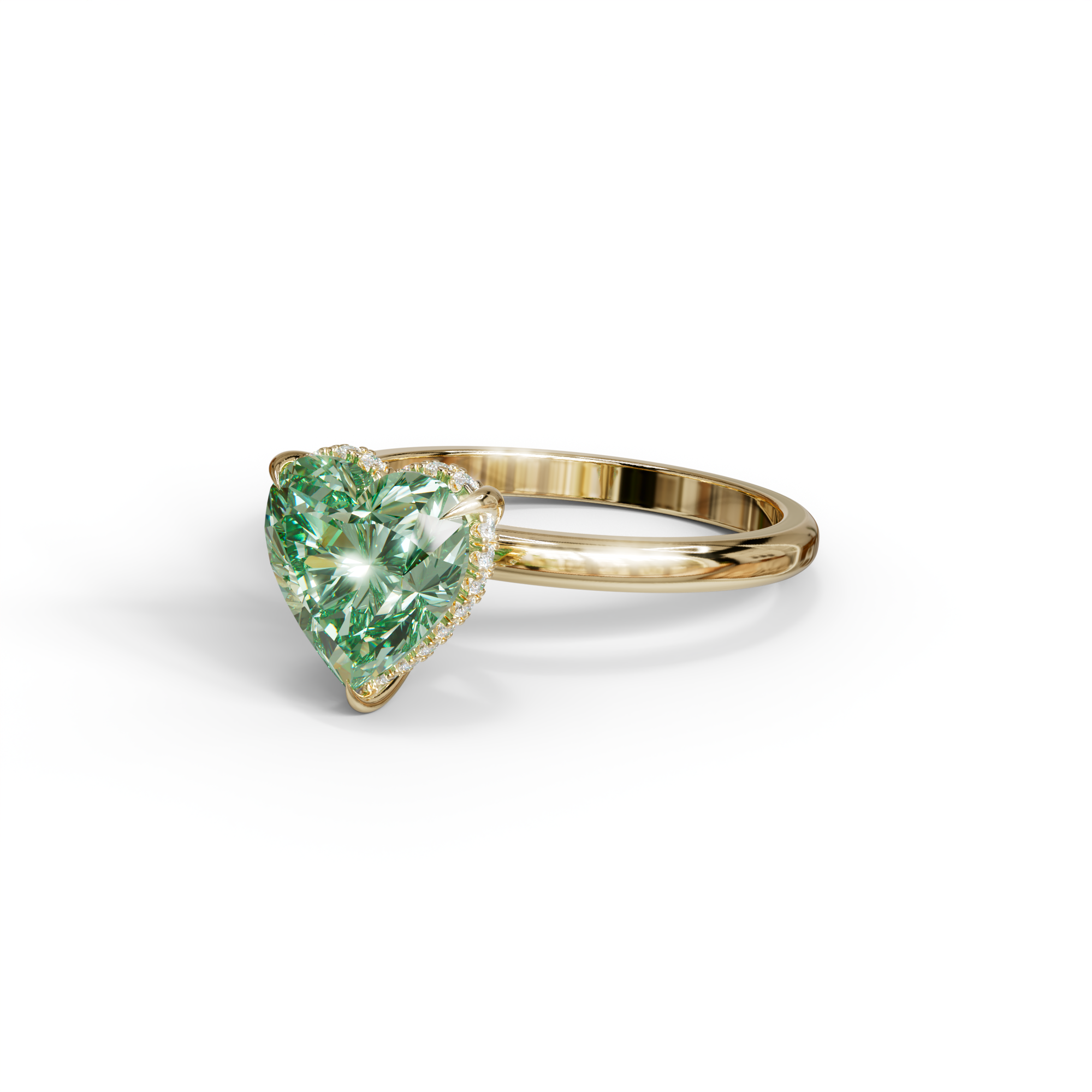 3 Carat Green Heart Cut Hidden Halo Set Lab Grown Diamond Engagement Ring