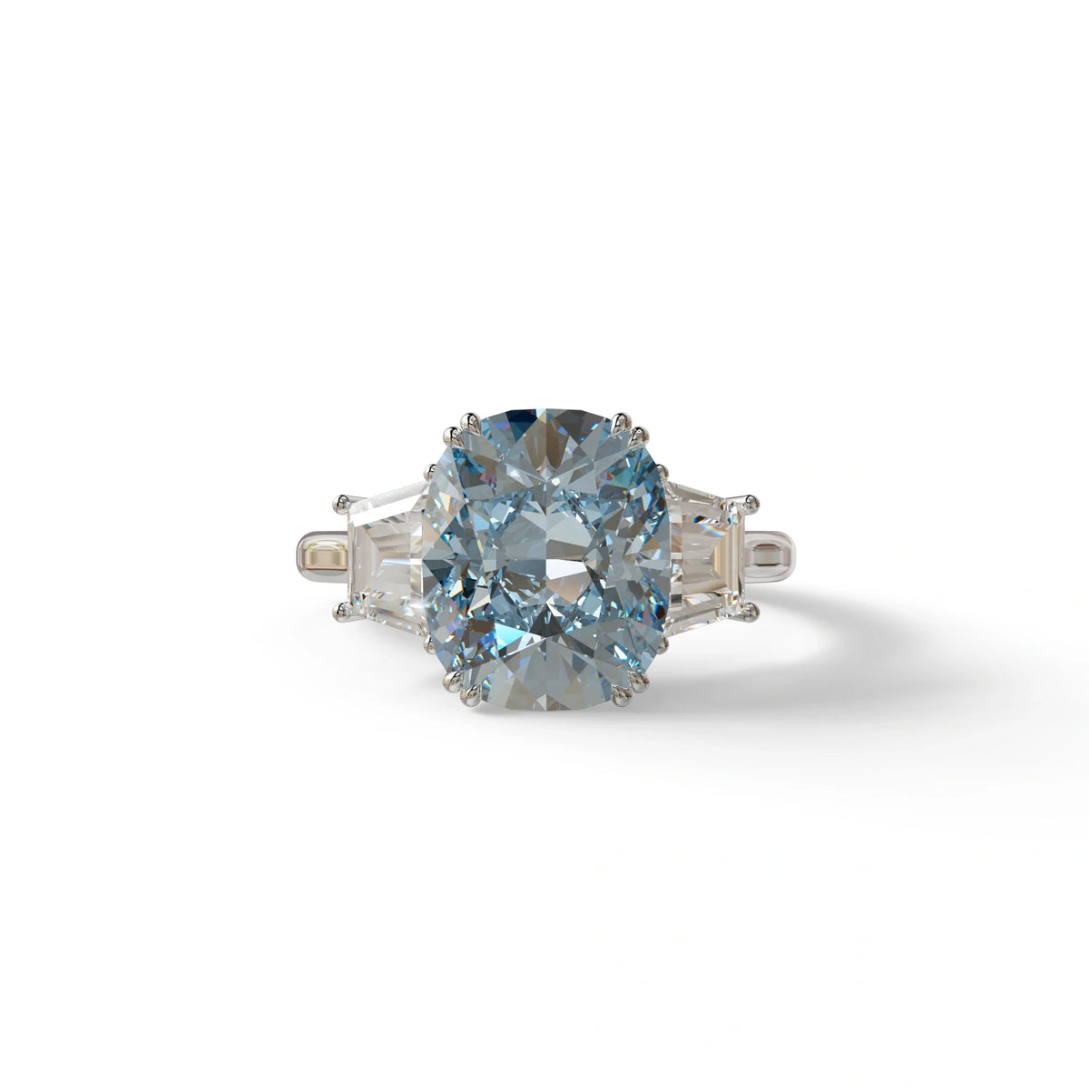 3.5 Carat Blue Lab Grown Diamond Engagement Ring · Cushion Cut Three Stone | Trilogy - view 1