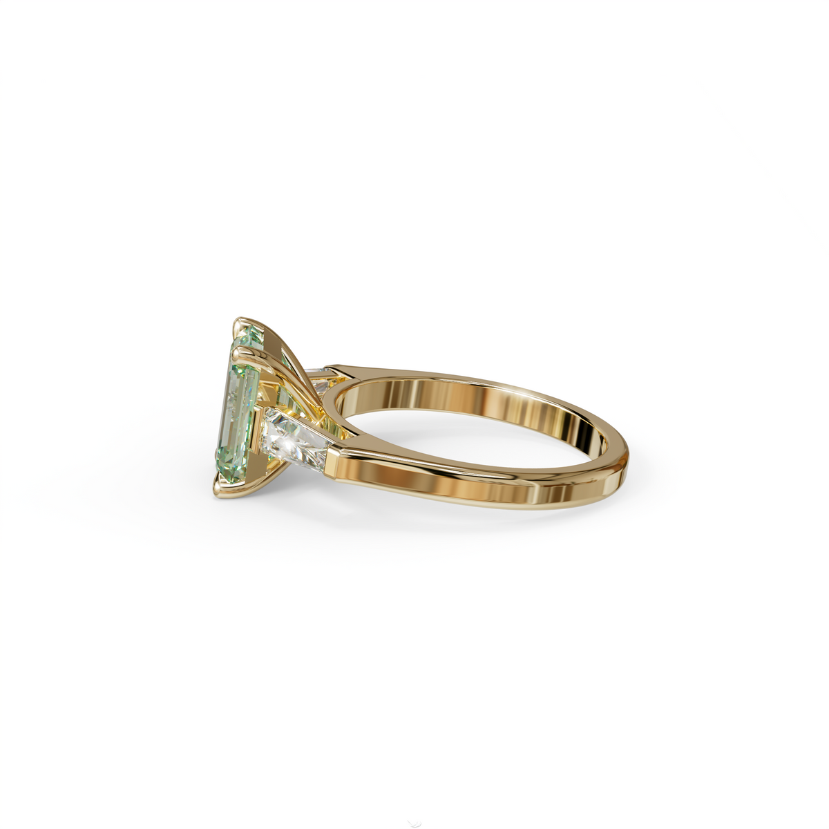 3 Carat Fancy Vivid Green Emerald & Tapered Baguette diamond ring