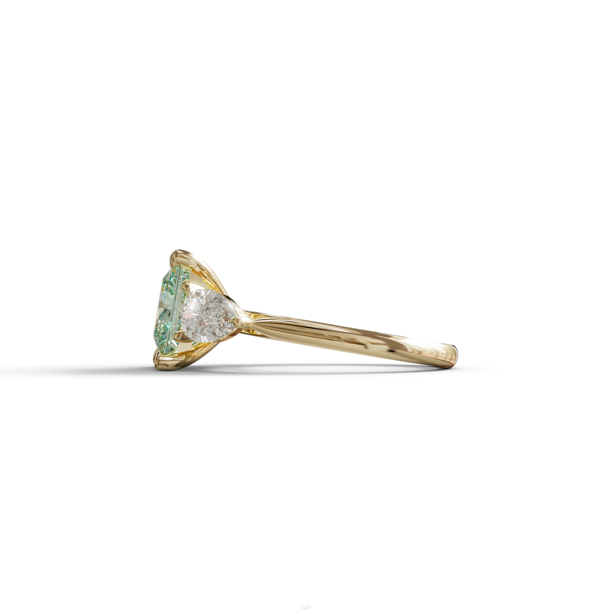 3 Carat Green Princess Cut Lab Diamond In 3 Stones Claw Prongs Setting Ring
