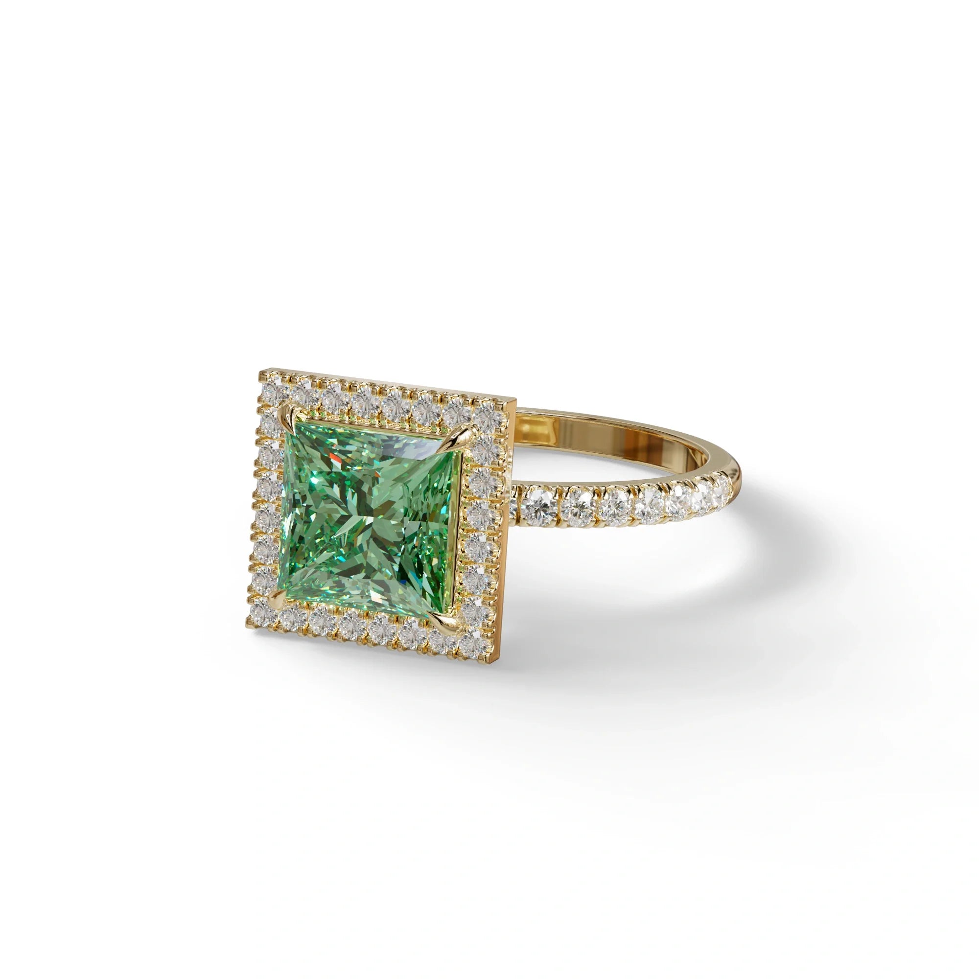 2 Carat Green Princess Cut Halo & Pave Lab Diamond Ring - Diamond Prime