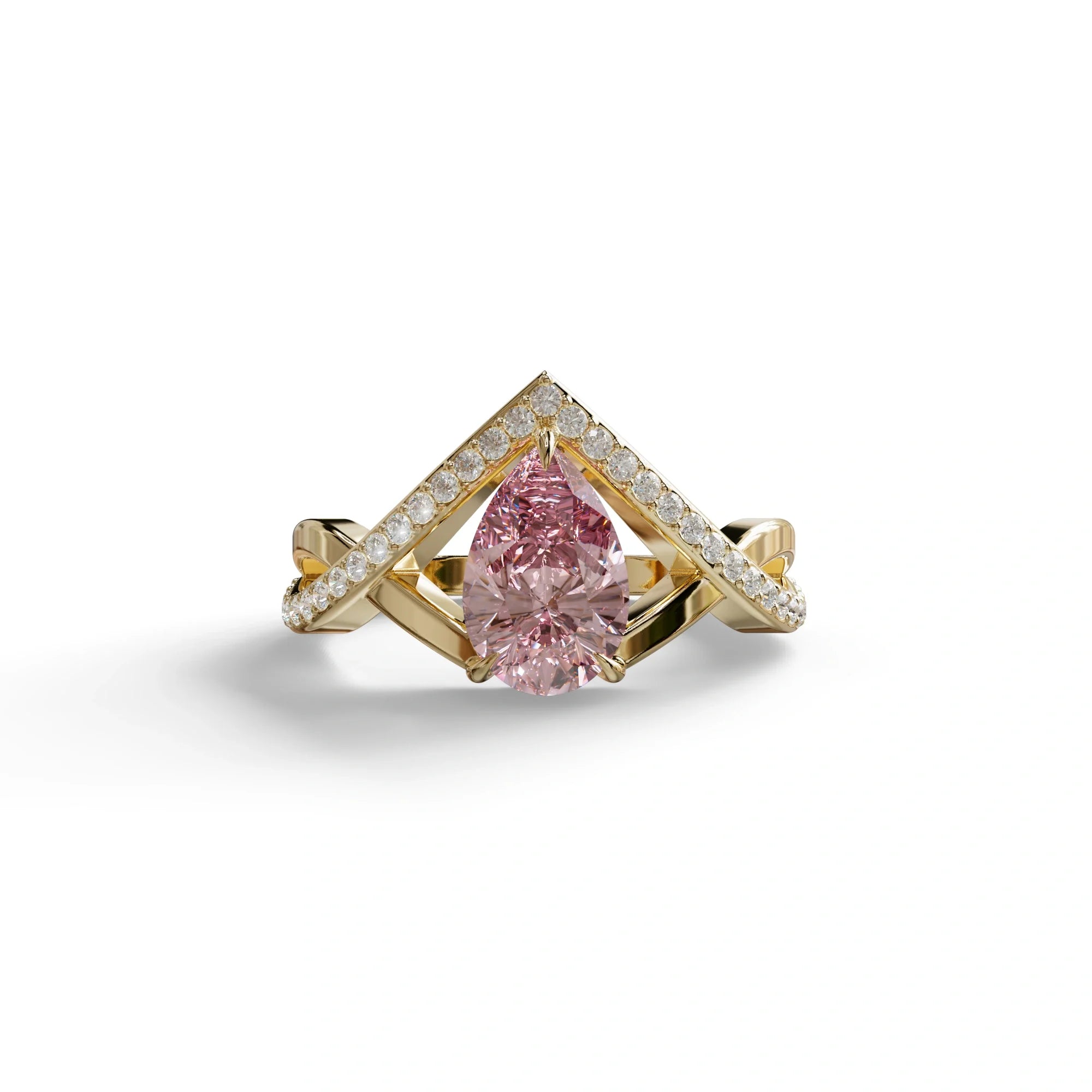 2 Carat Pink Pear Cut Tear Drop Lab Diamond Ring - Glamly - 10K Solid Gold / Yellow Gold