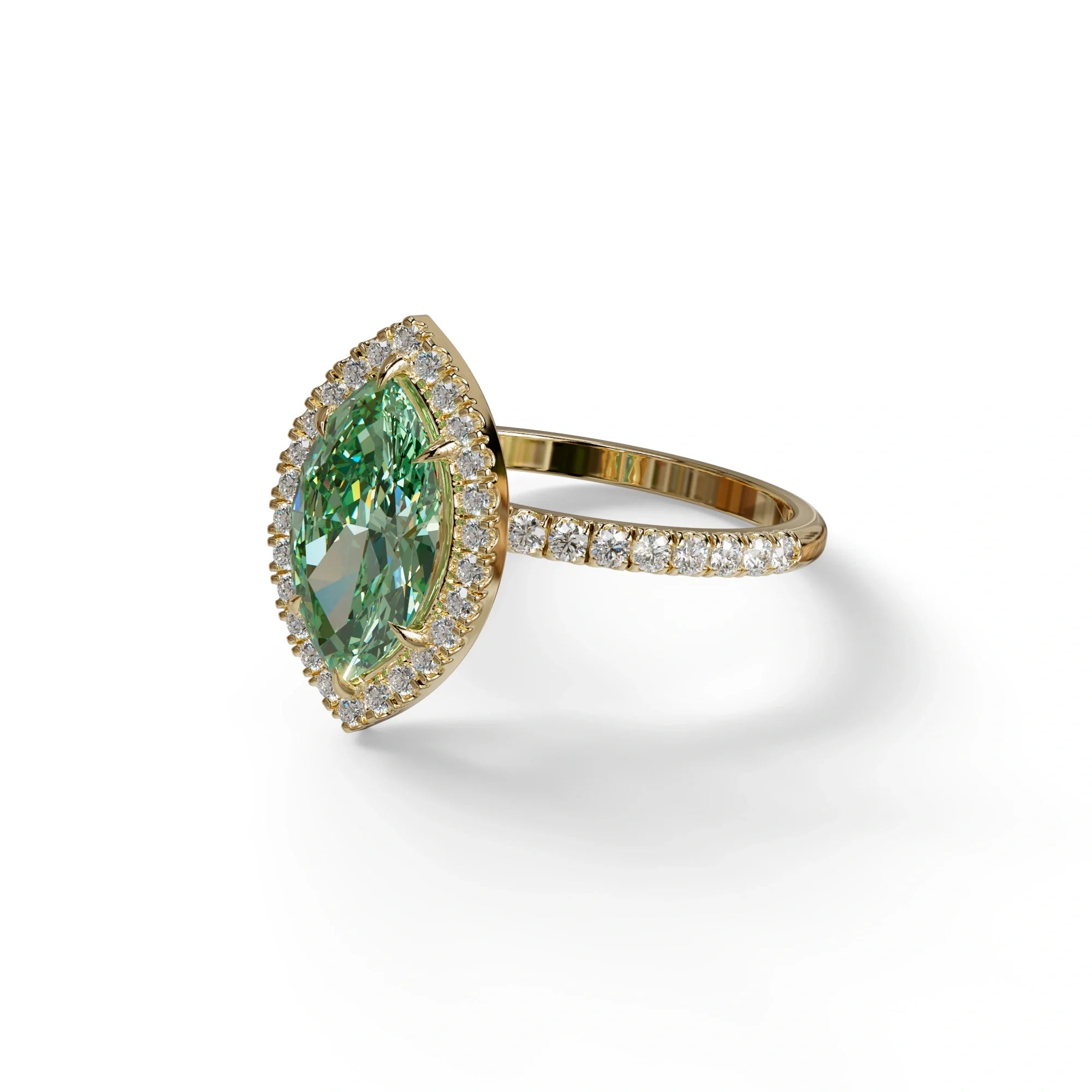 Green Marquise Cut Halo & Pave Lab Grown Diamond Engagement Ring - Simplicity