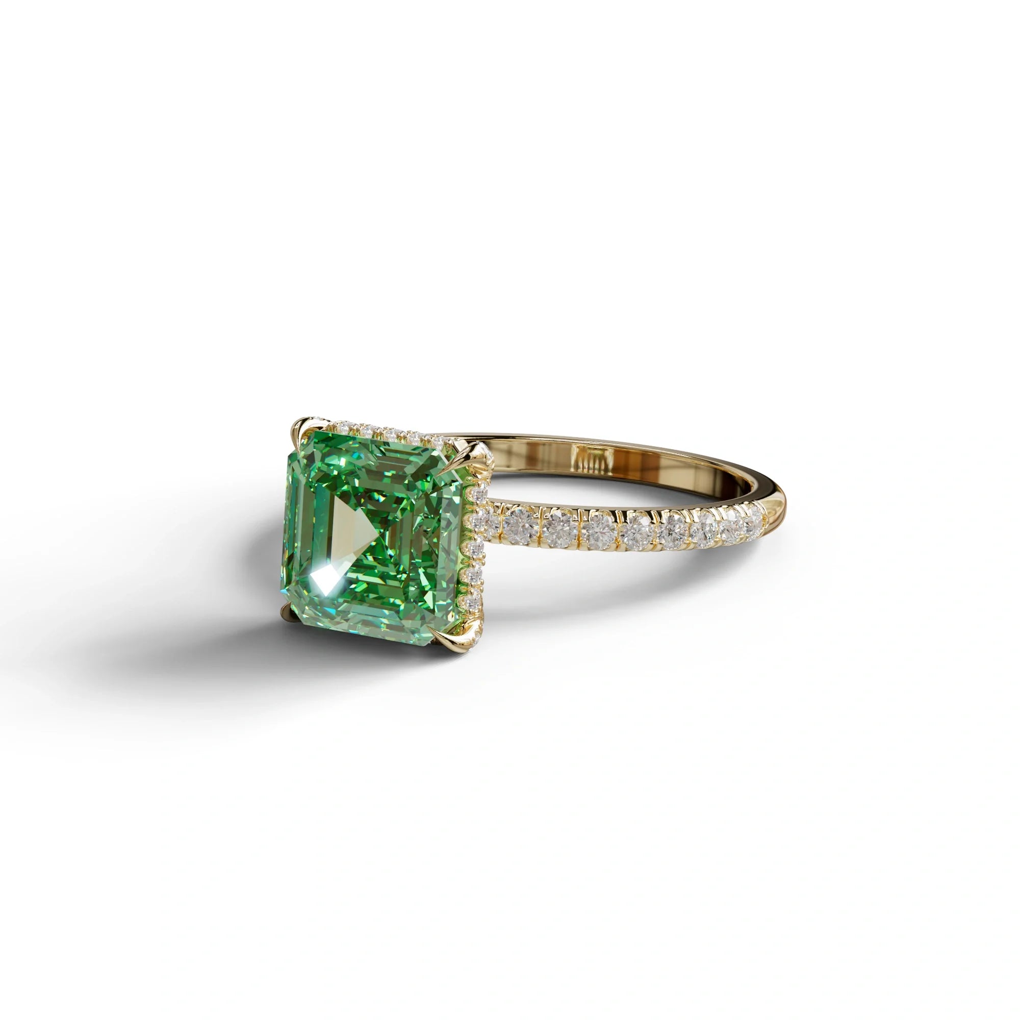 3 Carat Green Asscher Cut Hidden Halo & Pave Lab Grown Diamond Ring