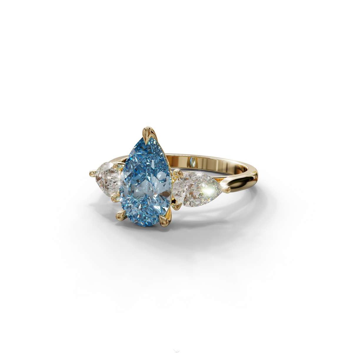 3 Carat Blue Pear Cut Lab Diamond In 3 Stones Claw Prongs Setting Ring