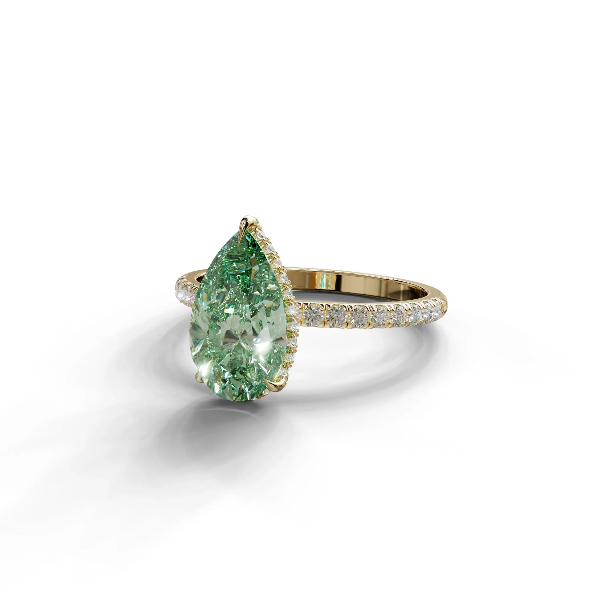 2 Carat Green Pear Cut Hidden Halo & Pave Lab Diamond Ring