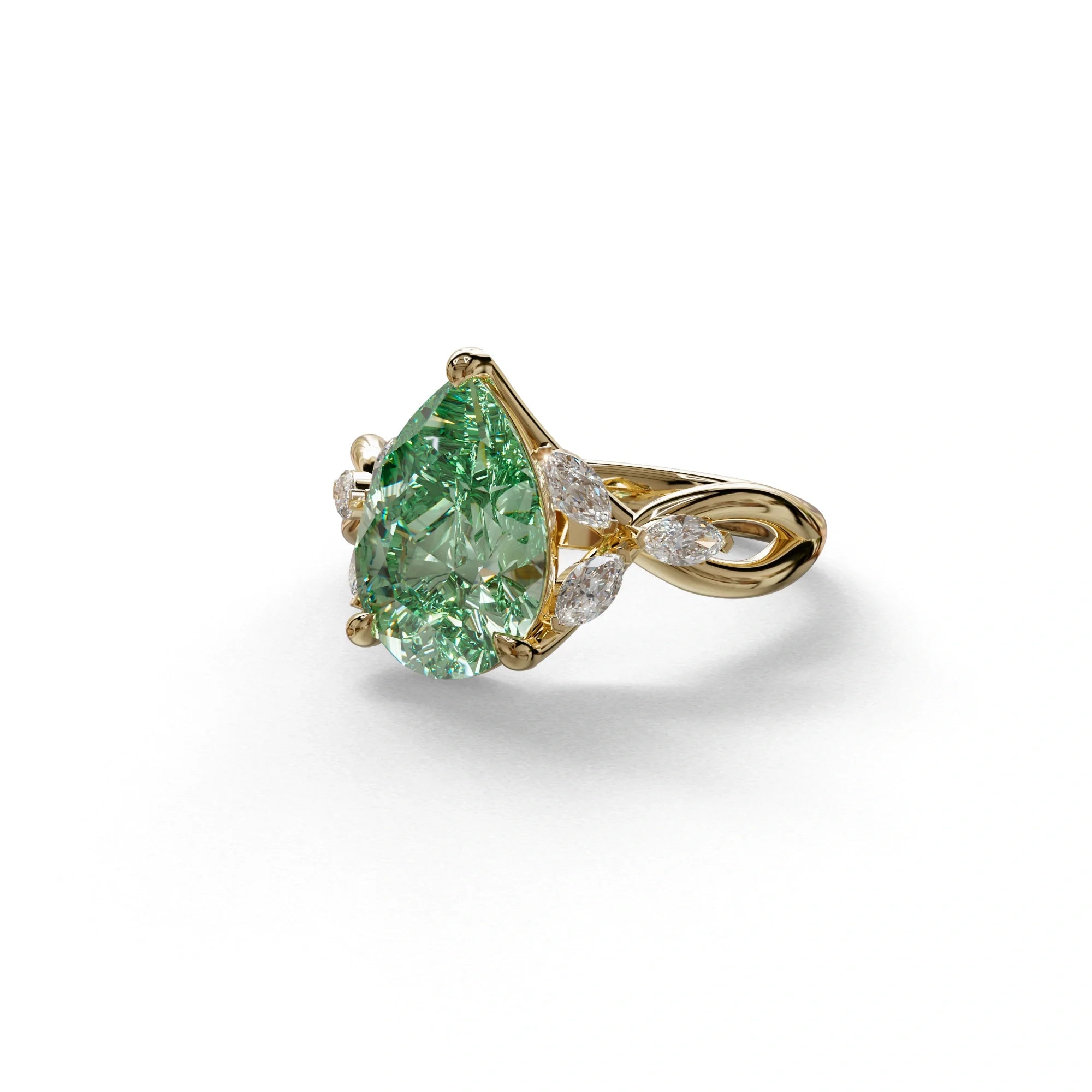 3 Carat Green Pear Cut Cluster-Vintage Setting Lab Grown Diamond Ring - Celena