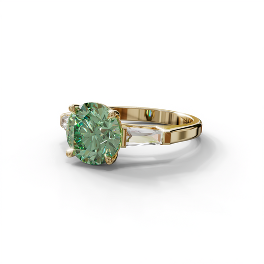 3 Carat Green Round & Tapered Cut Multi Stone Lab Diamond Ring - Reflection
