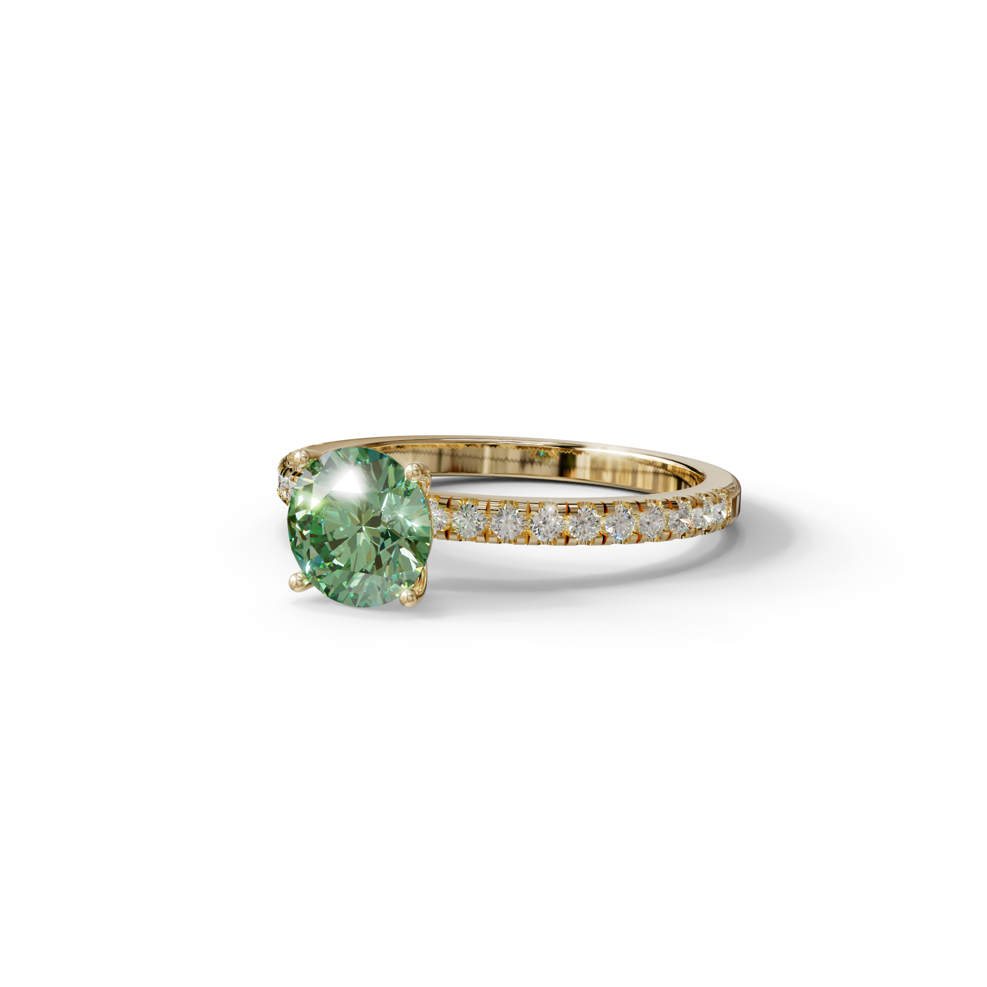 1.5 Carat Green Round Lab Diamond Ring - Classic Pave Set Ring