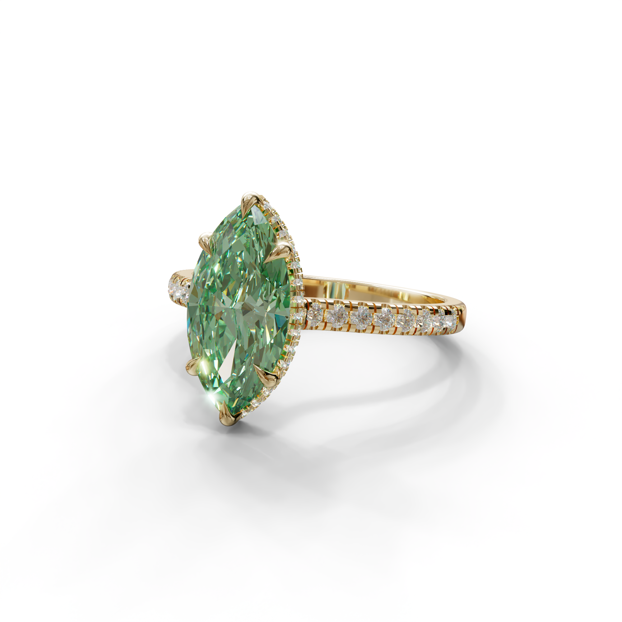 3 Carat Green Marquise Cut Hidden Halo & Pave Set Lab Diamond Ring - Eblouissant