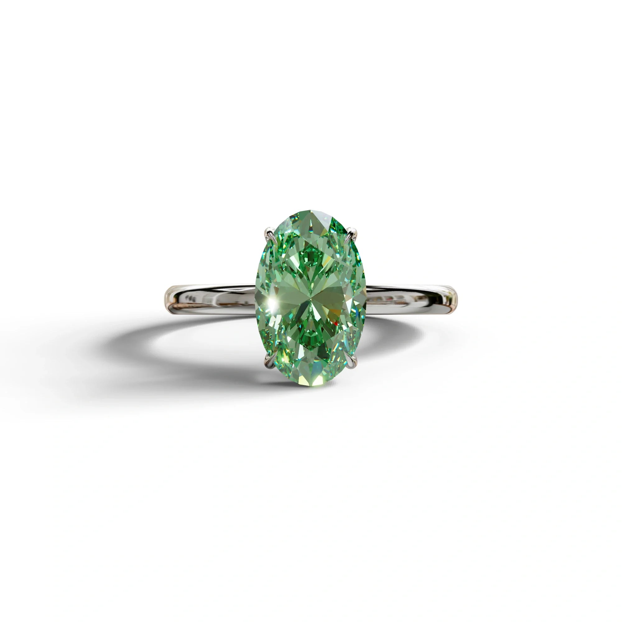 Green Oval Cut Solitaire Lab Grown Diamond Engagement Ring - Curiosa - 2 Carat / 10K Solid Gold / White Gold
