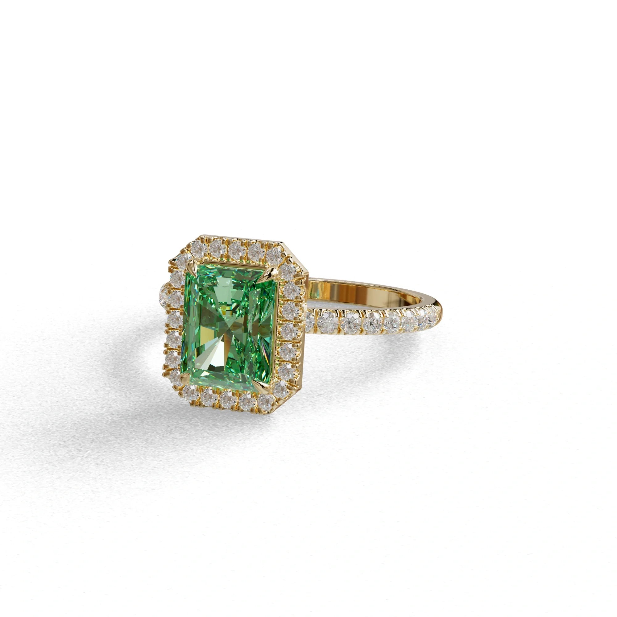 Green Radiant Cut Halo & Pave Lab Grown Diamond Engagement Ring - Madison