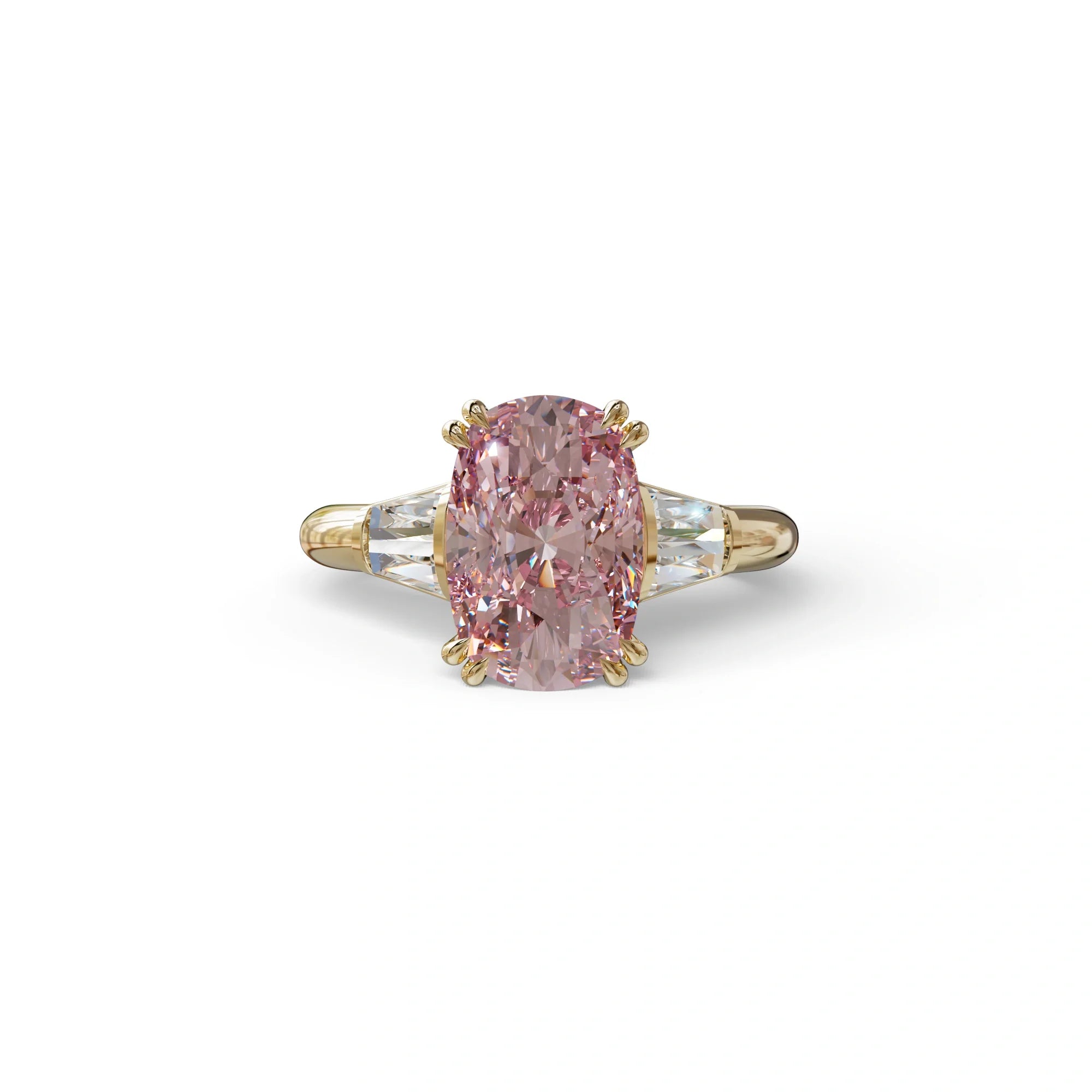 4 Carat Pink Elongated Cushion Cut Lab Diamond Engagement Ring - Sagittarius - 10K Solid Gold / Yellow Gold