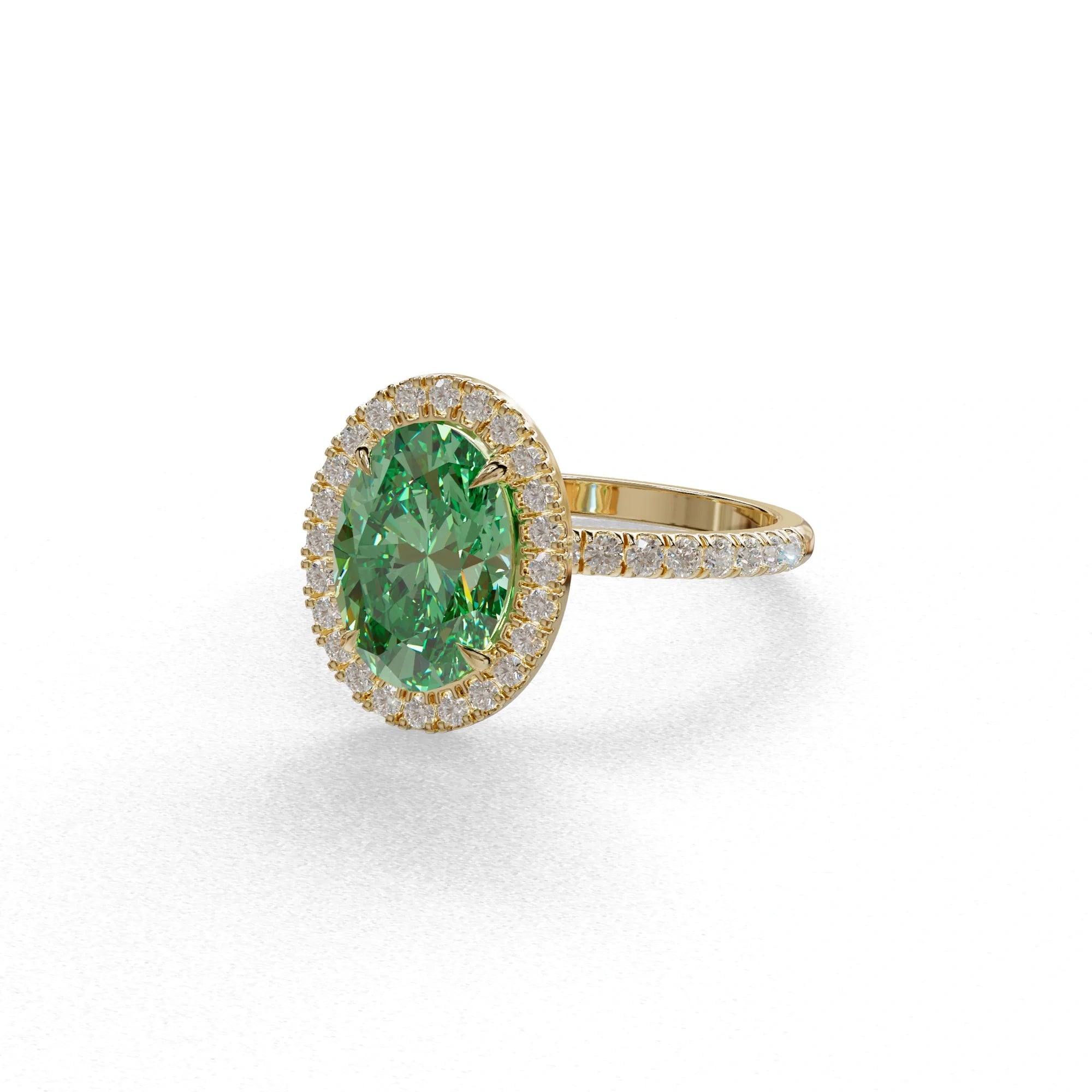 Green Oval Cut Halo & Pave Lab Grown Diamond Engagement Ring - AnnaBella