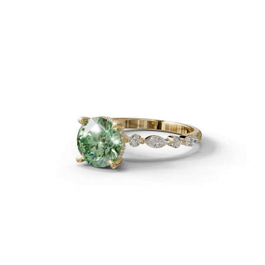 2 Carat Green Round Cut Hidden Halo & Pave Set Lab Diamond Ring - Pure Origin