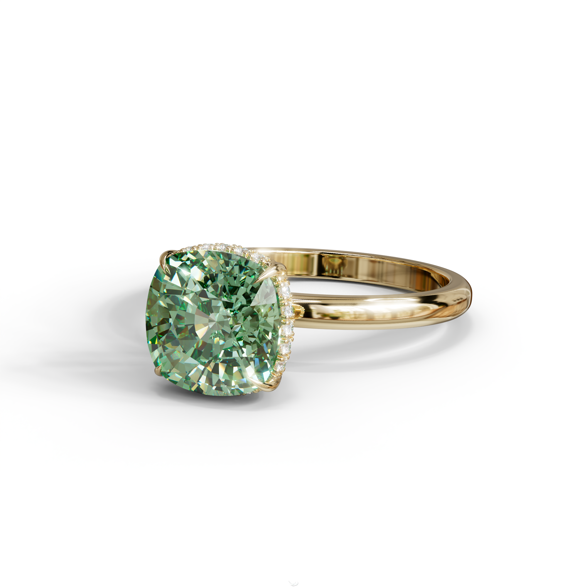 3 Carat Green Cushion Lab Diamond Hidden Halo Ring