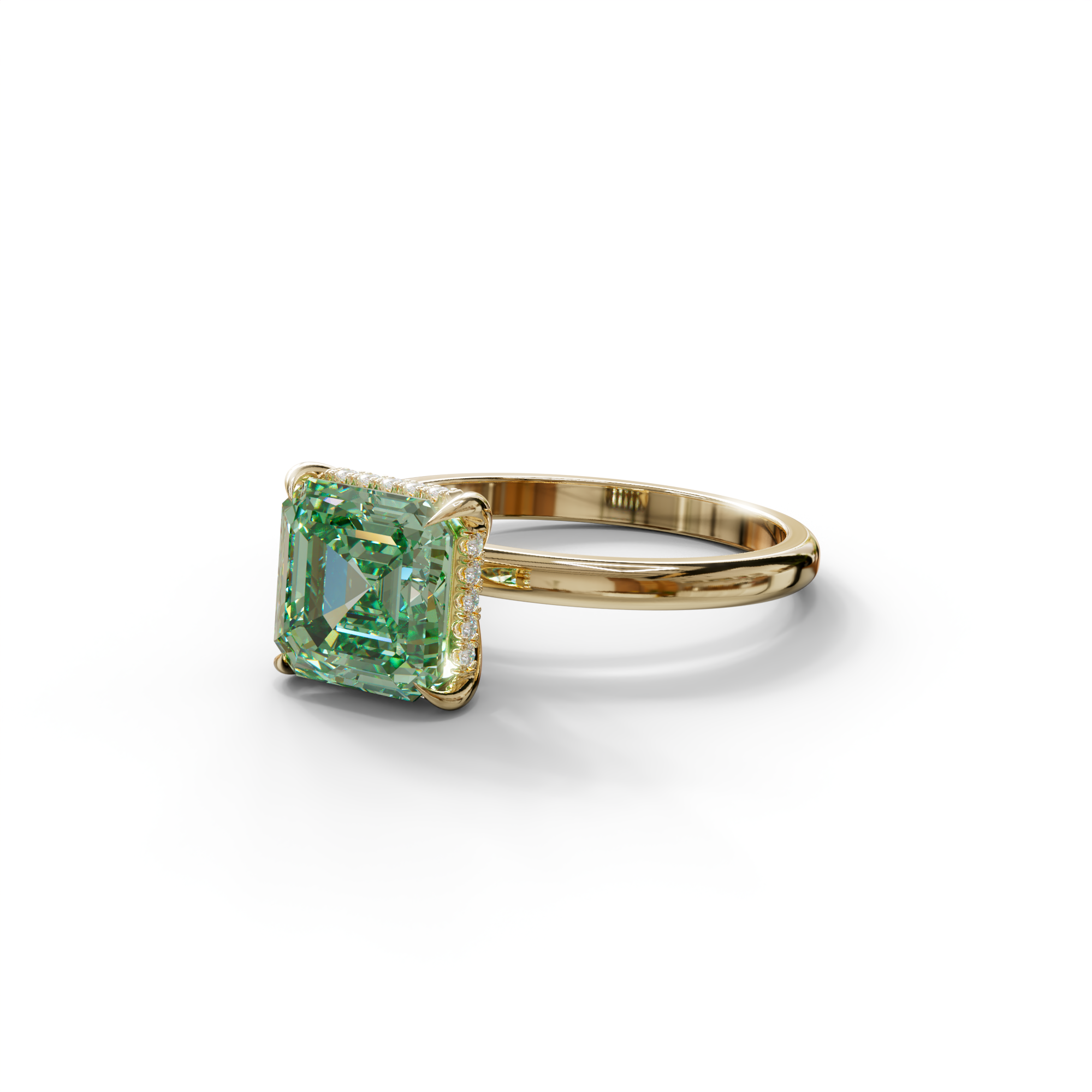 2.5 Carat Green Asscher Cut Hidden Halo Setting Lab Grown Diamond Ring