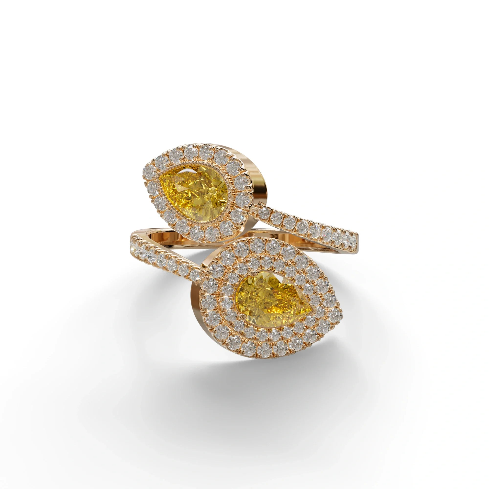 2 Carat Yellow Pear Cut Halo & Pave Lab Grown Diamond Ring - Ahurissant - 10K Solid Gold / Rose Gold