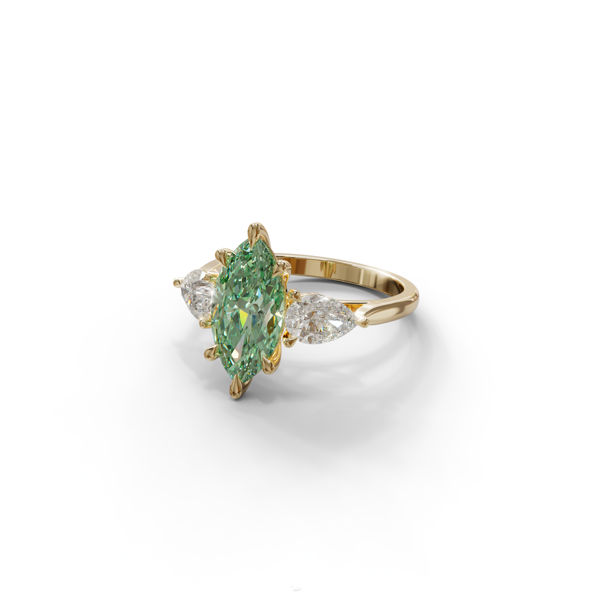 3 Carat Fancy Green Marquise & Pear Cut Three Stone Lab Grown Diamond Engagement Ring