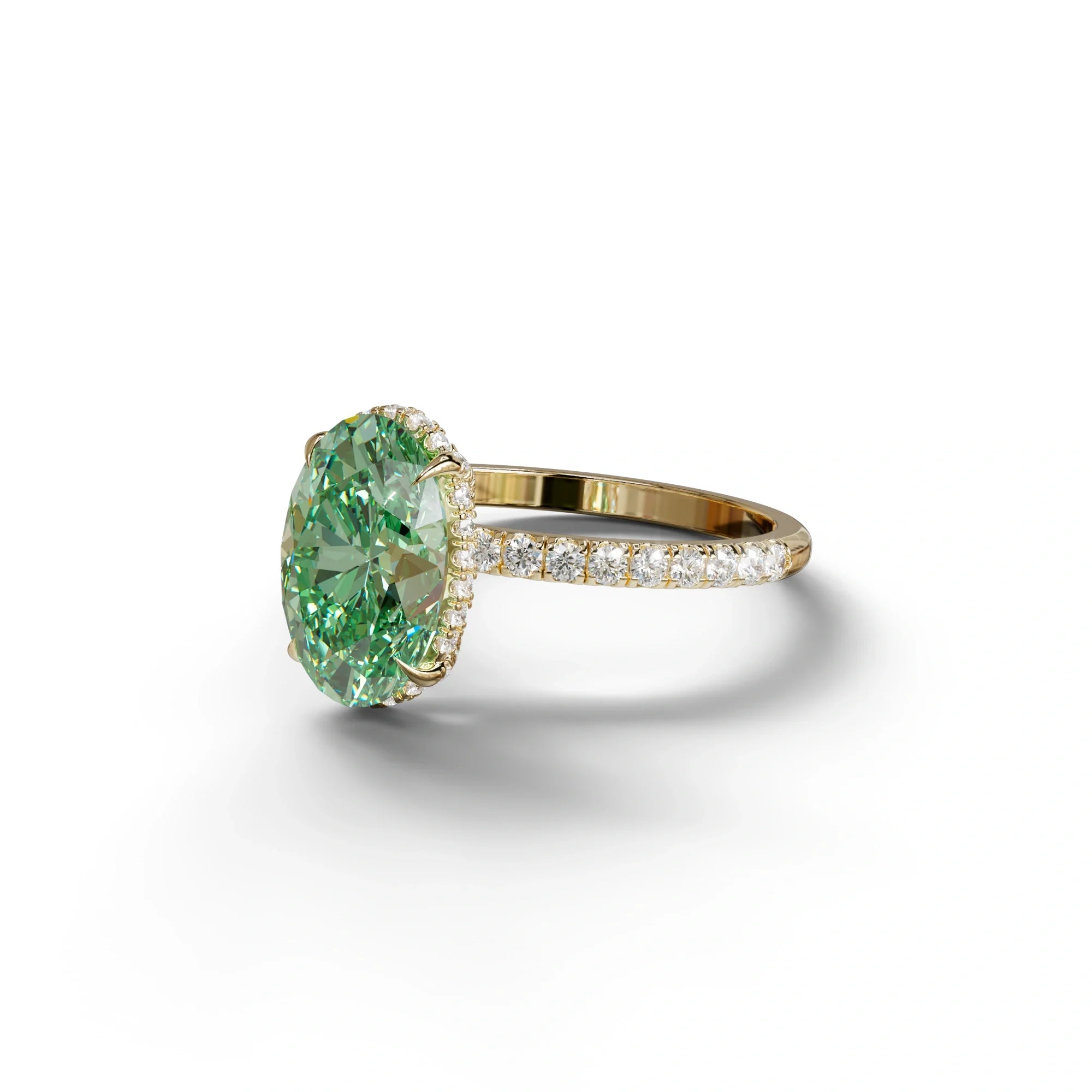 3 Carat Green Oval Cut Hidden Halo & Pave Setting Lab Grown Diamond Ring